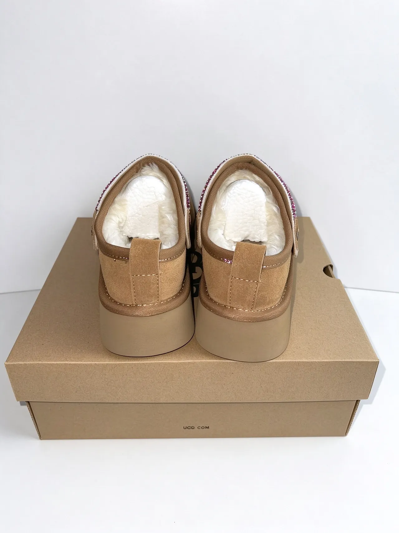 UGG Tasman Beige Red Platform Sole Woven Strap Casual Shoes