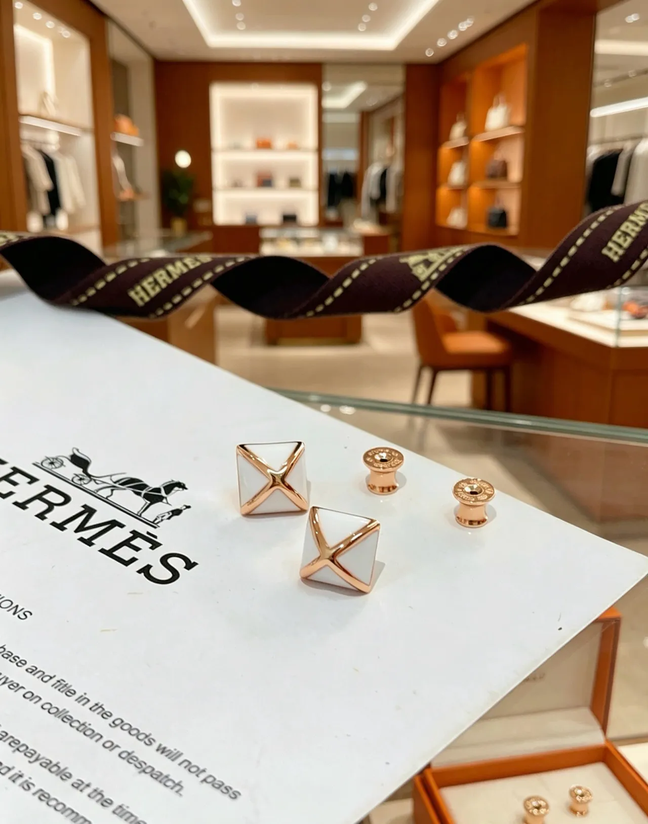 Hermès Collier de Chien White Gold Square Enamel X Motif Earrings