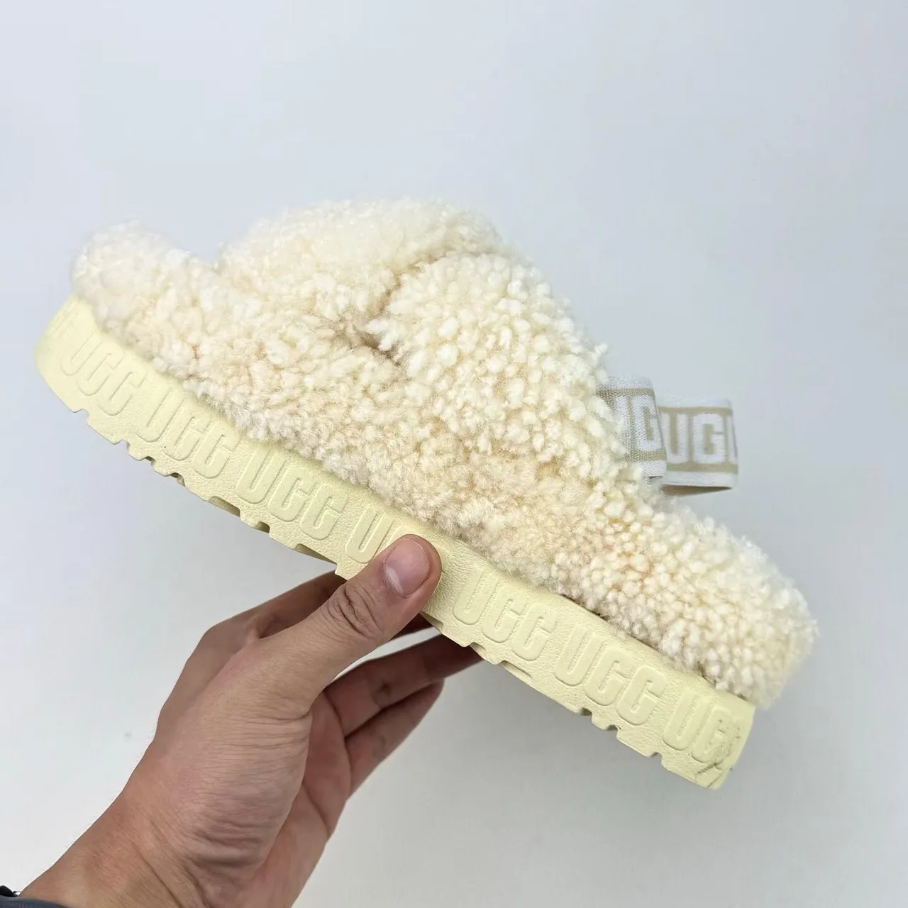 UGG Tasman Cream Shearling Cross-Strap Slippers