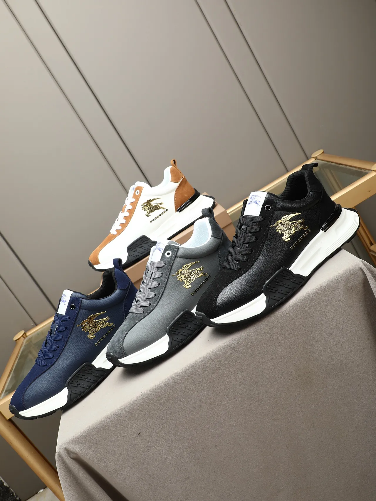 Burberry Knight Navy Leather Chunky Sneakers