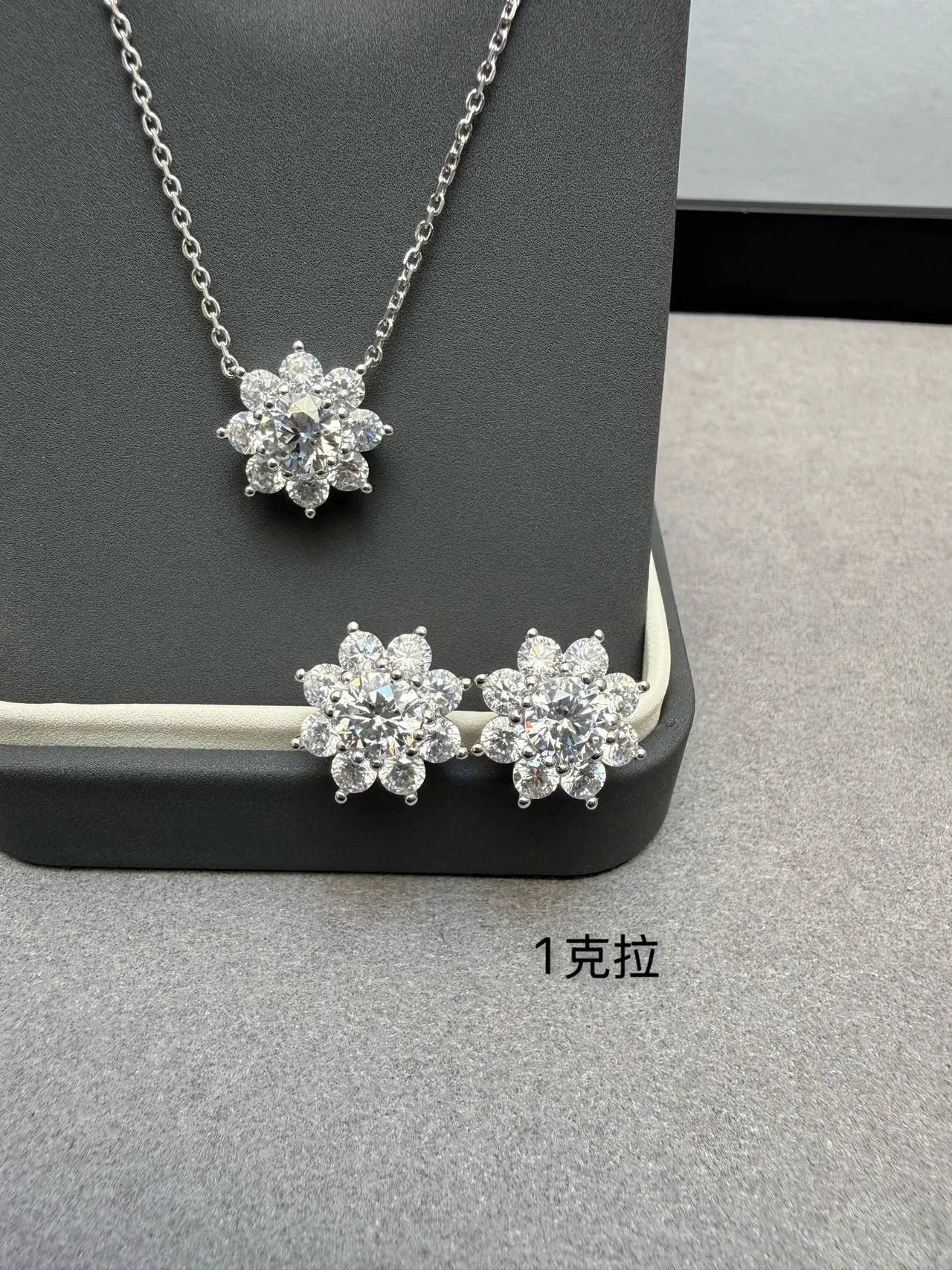 Silver White Floral Cluster Pavé-Set Clear Stones Earrings