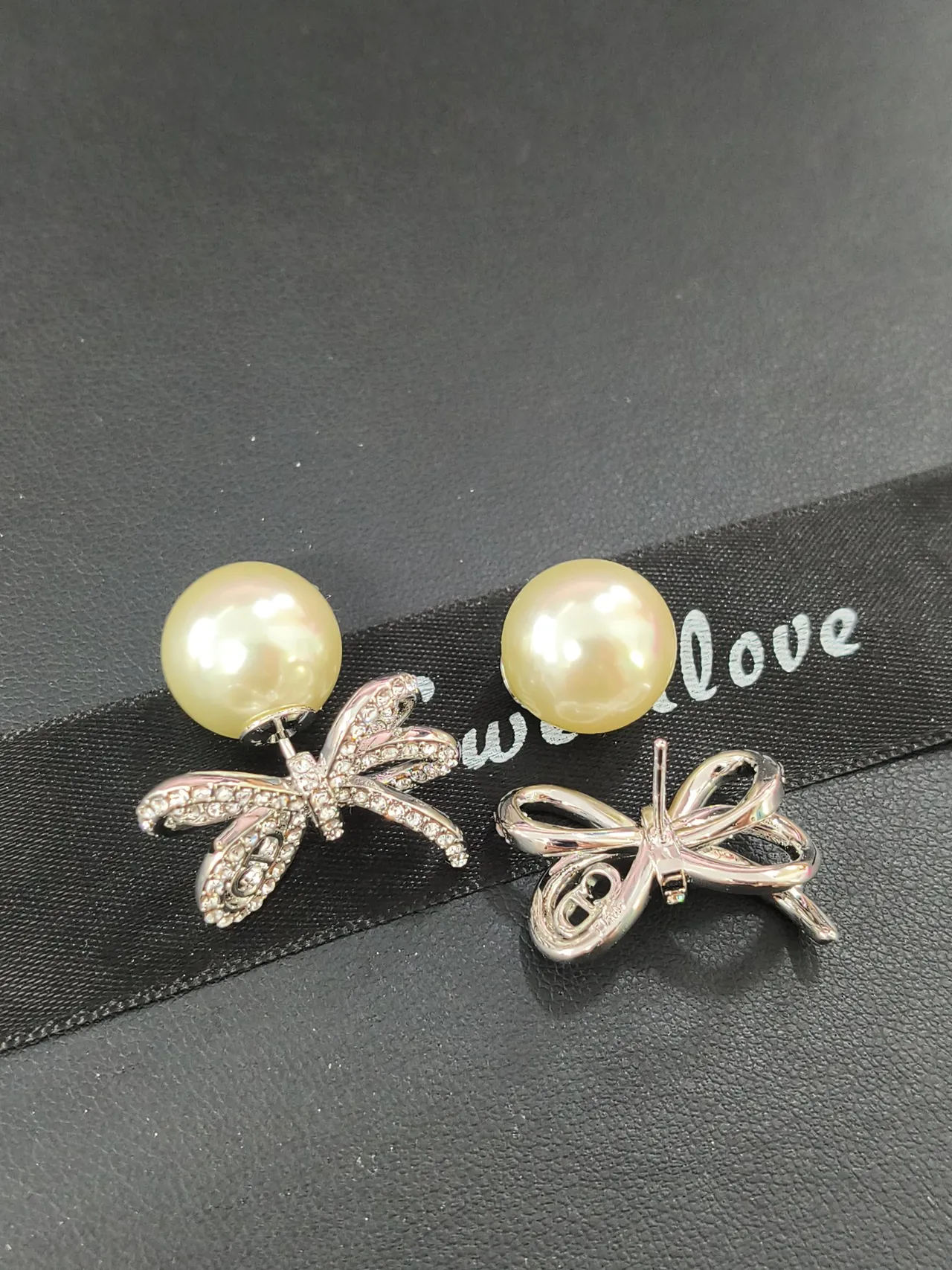 Pearl and Crystal Dragonfly Stud Earrings