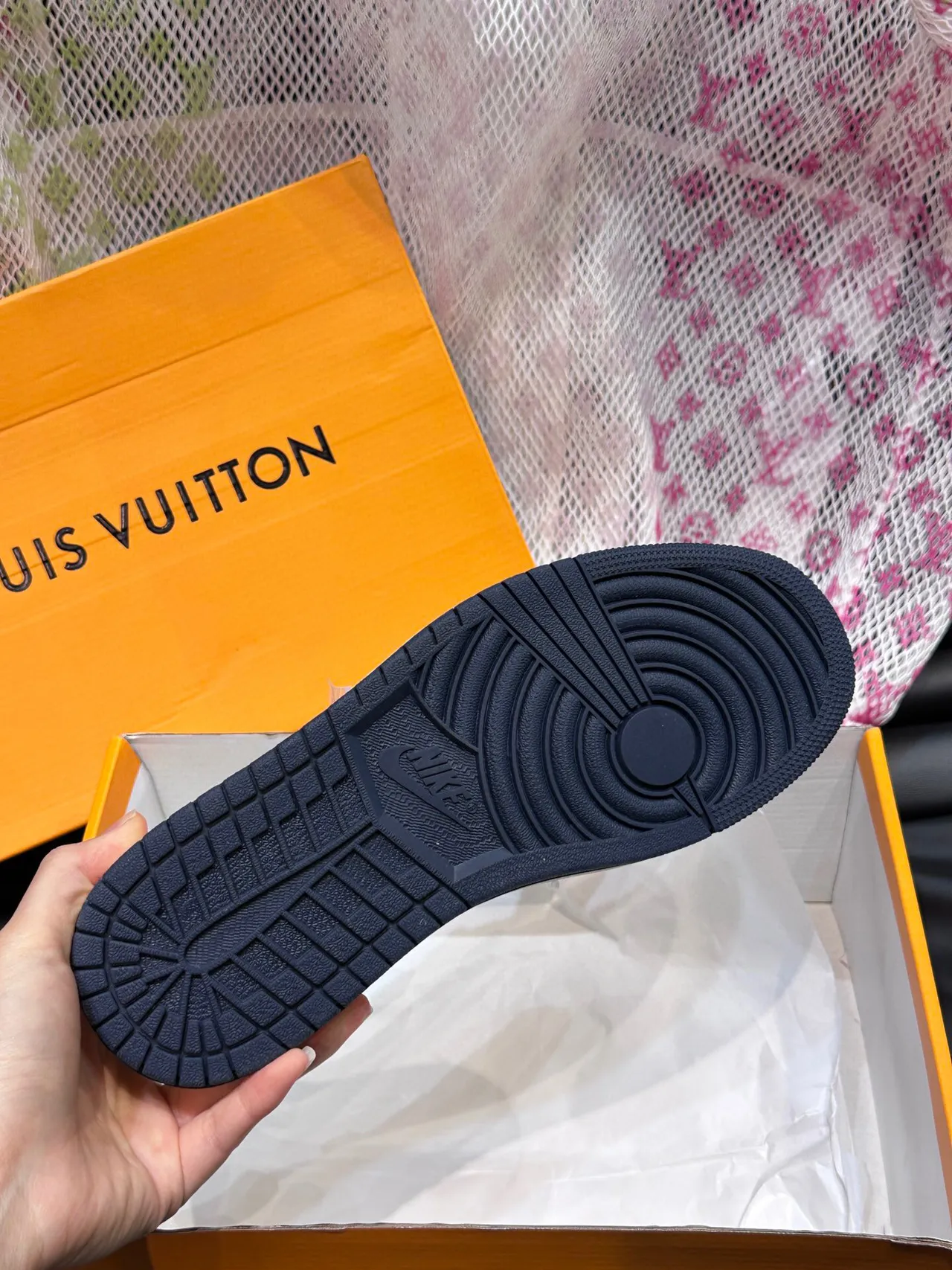 Nike x Louis Vuitton Dunk Low White and Navy Monogram Lifestyle Sneakers