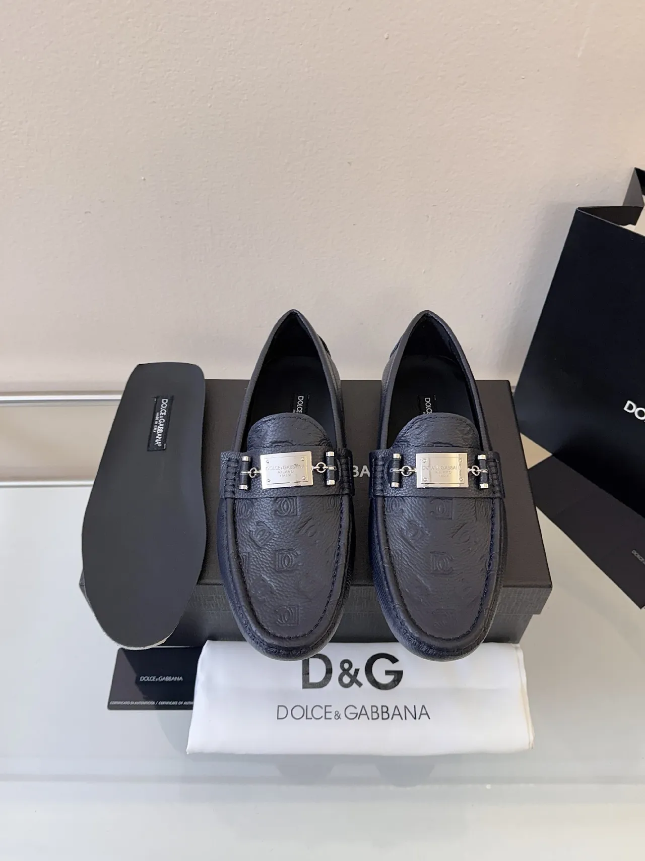 Dolce & Gabbana Portofino Navy Blue Embossed Leather Loafer