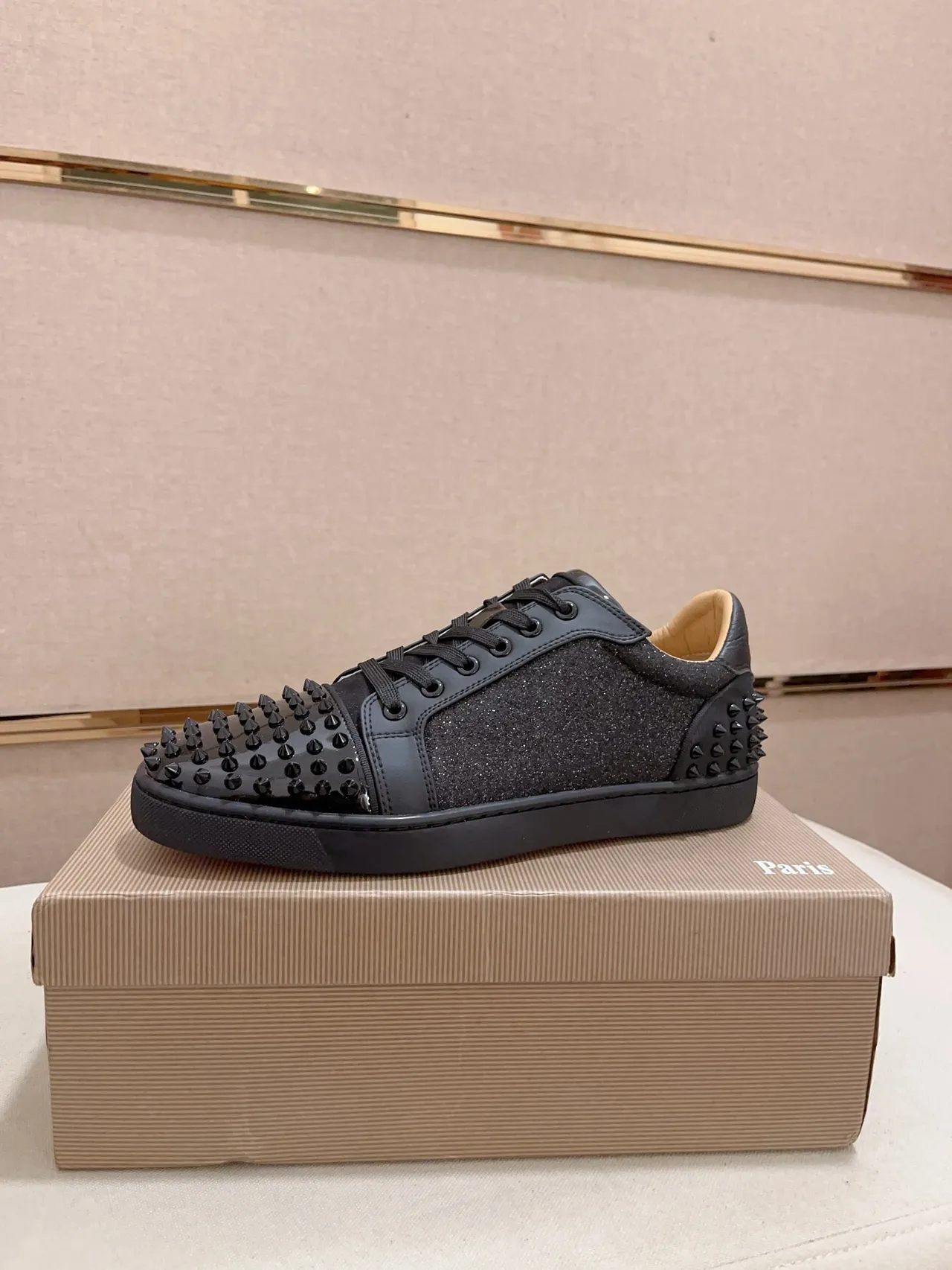 Christian Louboutin Spiked Glitter Low-Top Sneaker