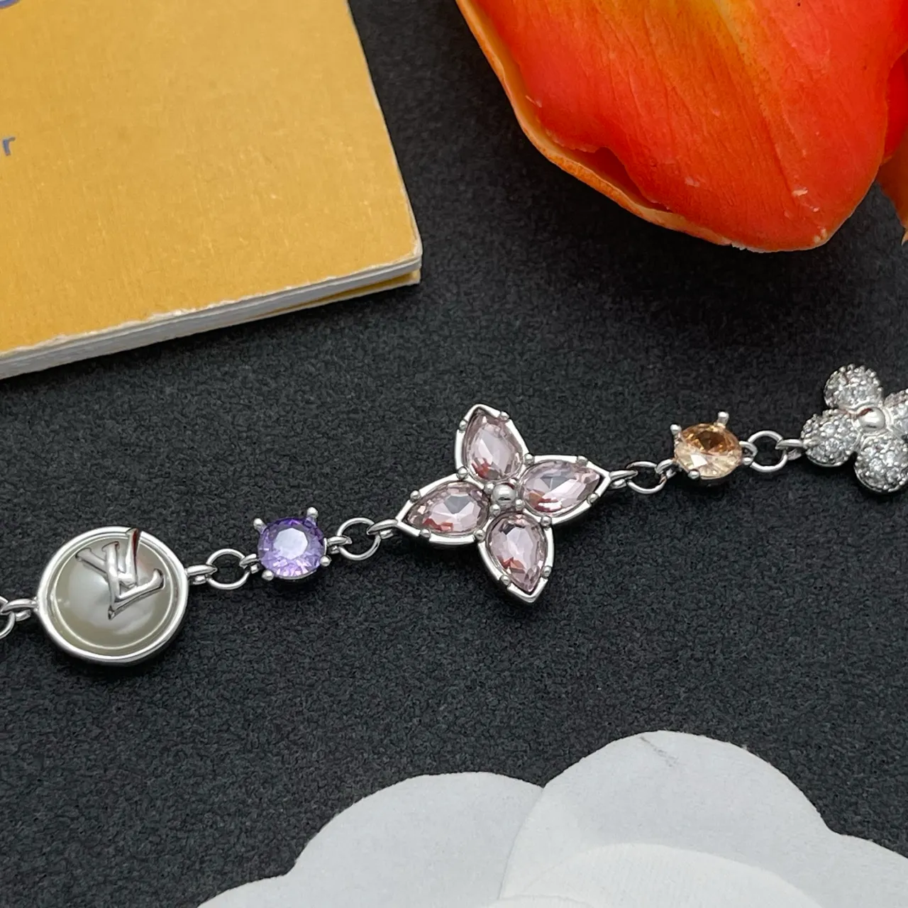 Louis Vuitton Floral Charm Silver Chain Bracelet