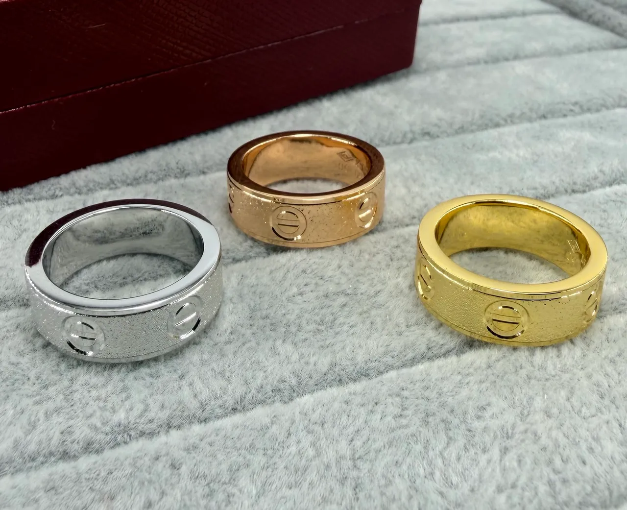 Cartier Love Ring Wide Band Textured Center Screw Motif Ring