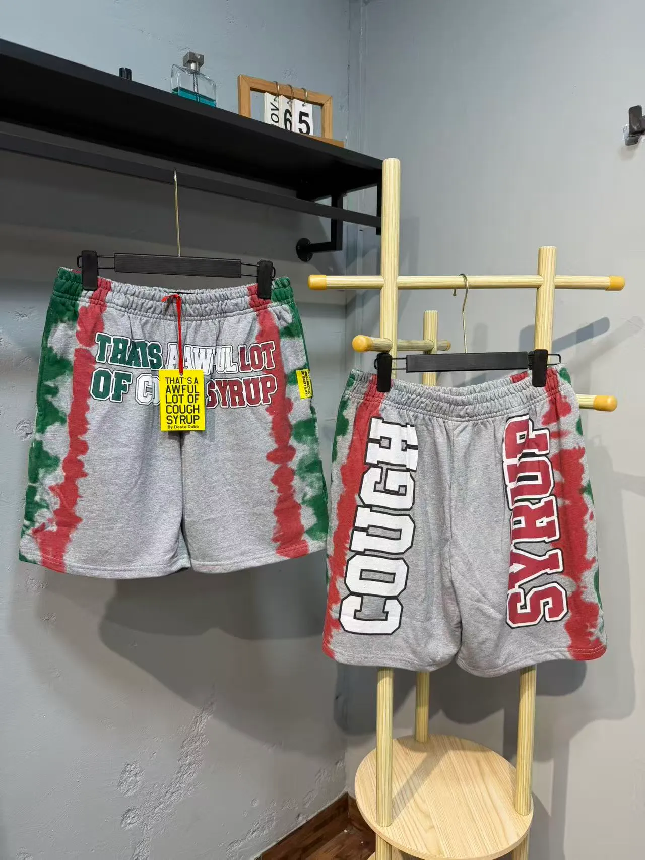 Multicolor Tie-Dye Side Panels Bold Vertical And Horizontal Text Graphics Shorts