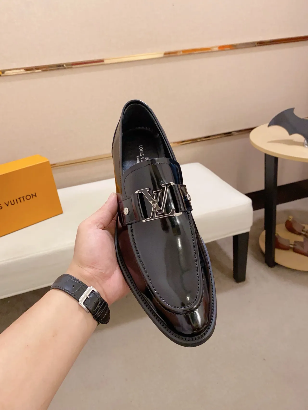 Black Glossy Patent Leather Buckle Strap Loafer