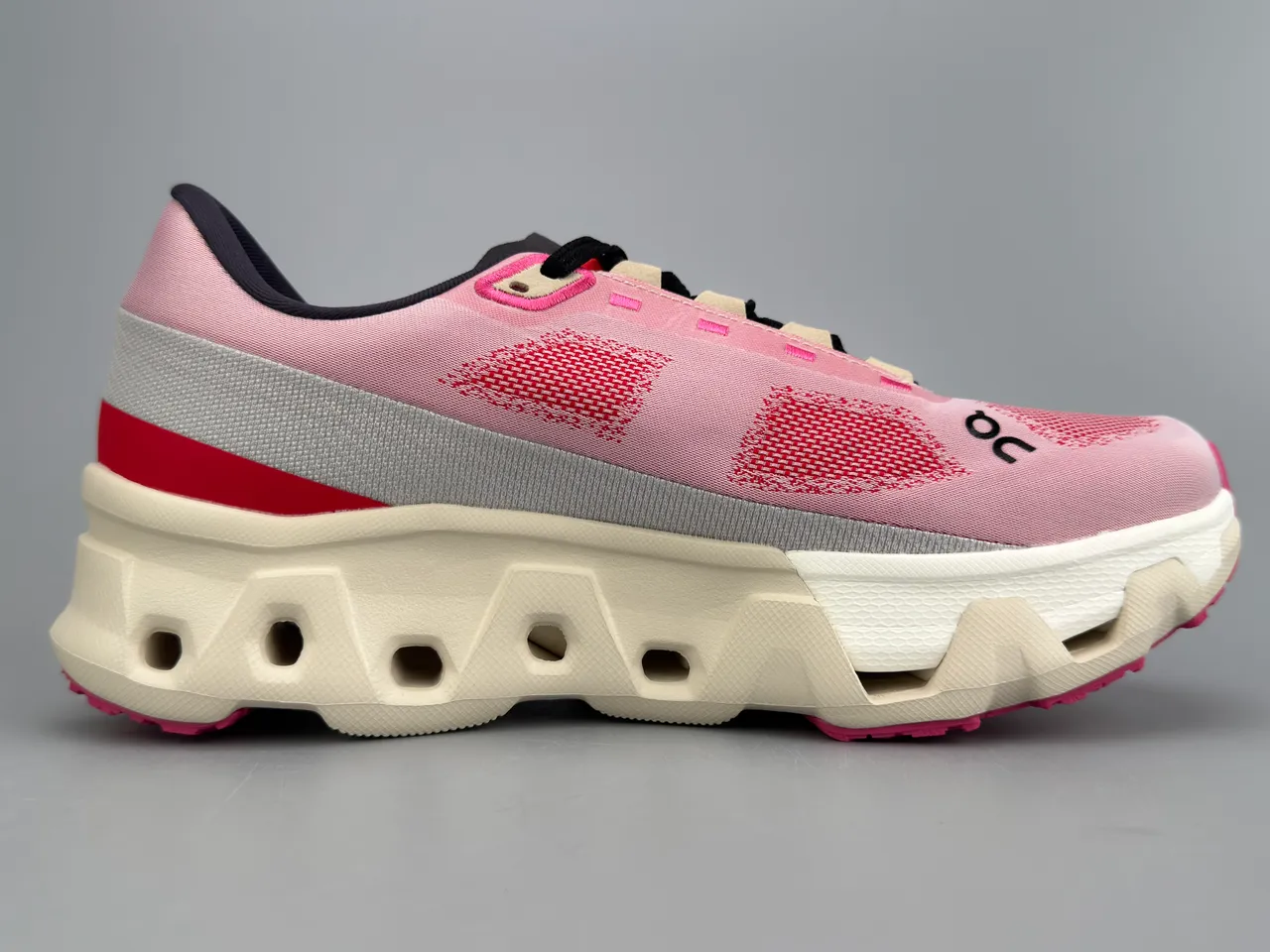 On Pink Red Engineered Mesh Upper Open Hexagonal CloudTec Midsole Running Shoes