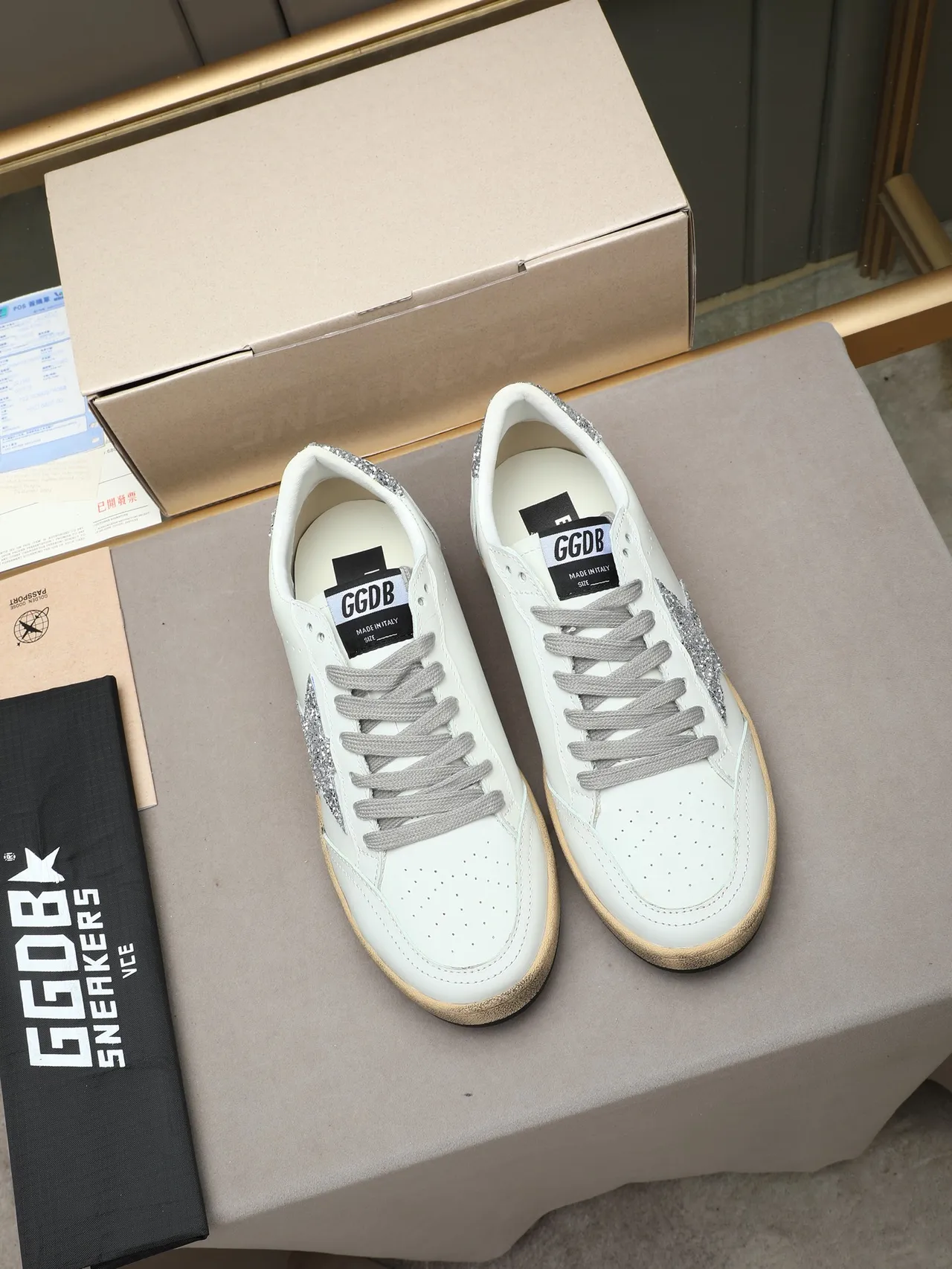 Golden Goose Ball Star White Leather Glitter Star Lifestyle Sneakers