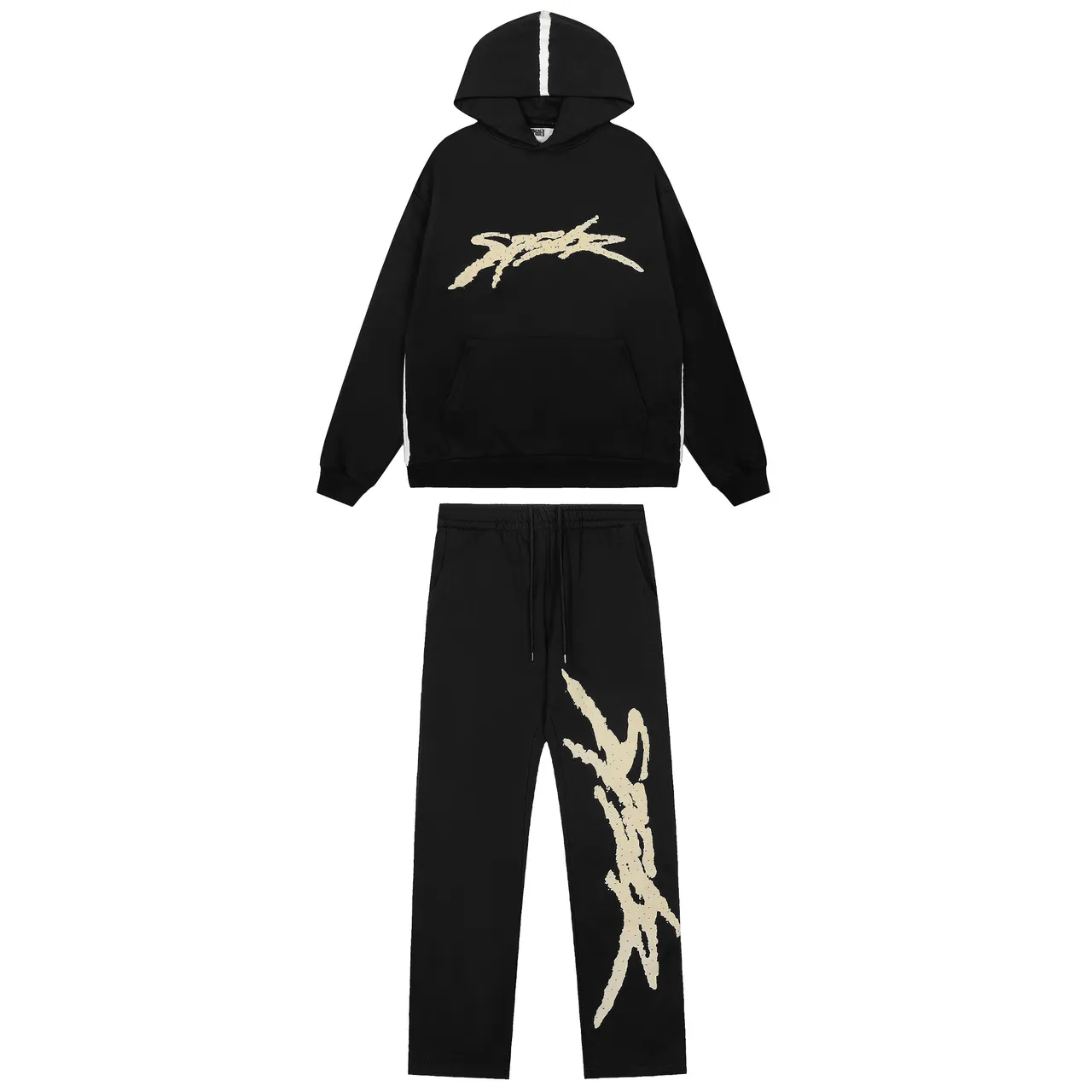 Brown or Black Graphic-Print Oversized Hoodie and Sweatpants Tracksuit