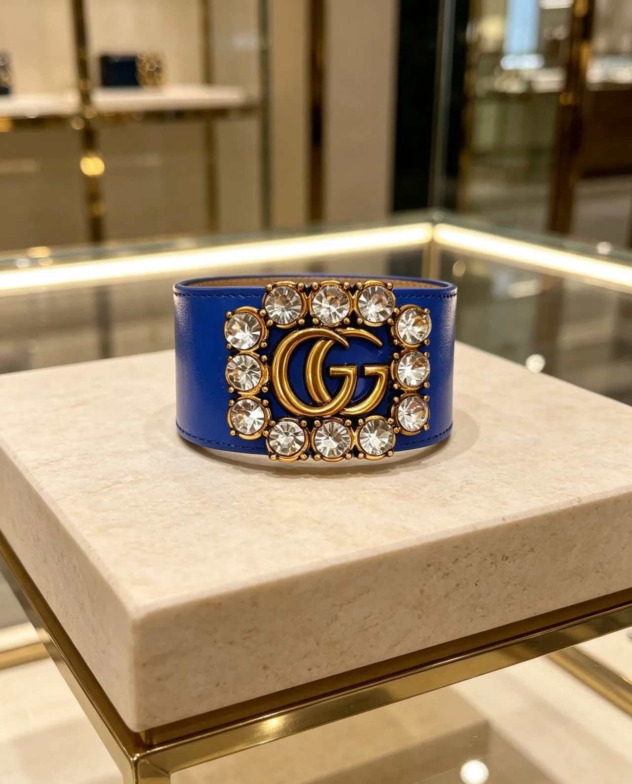 Gucci GG Marmont Crystal-Embellished Leather Belt