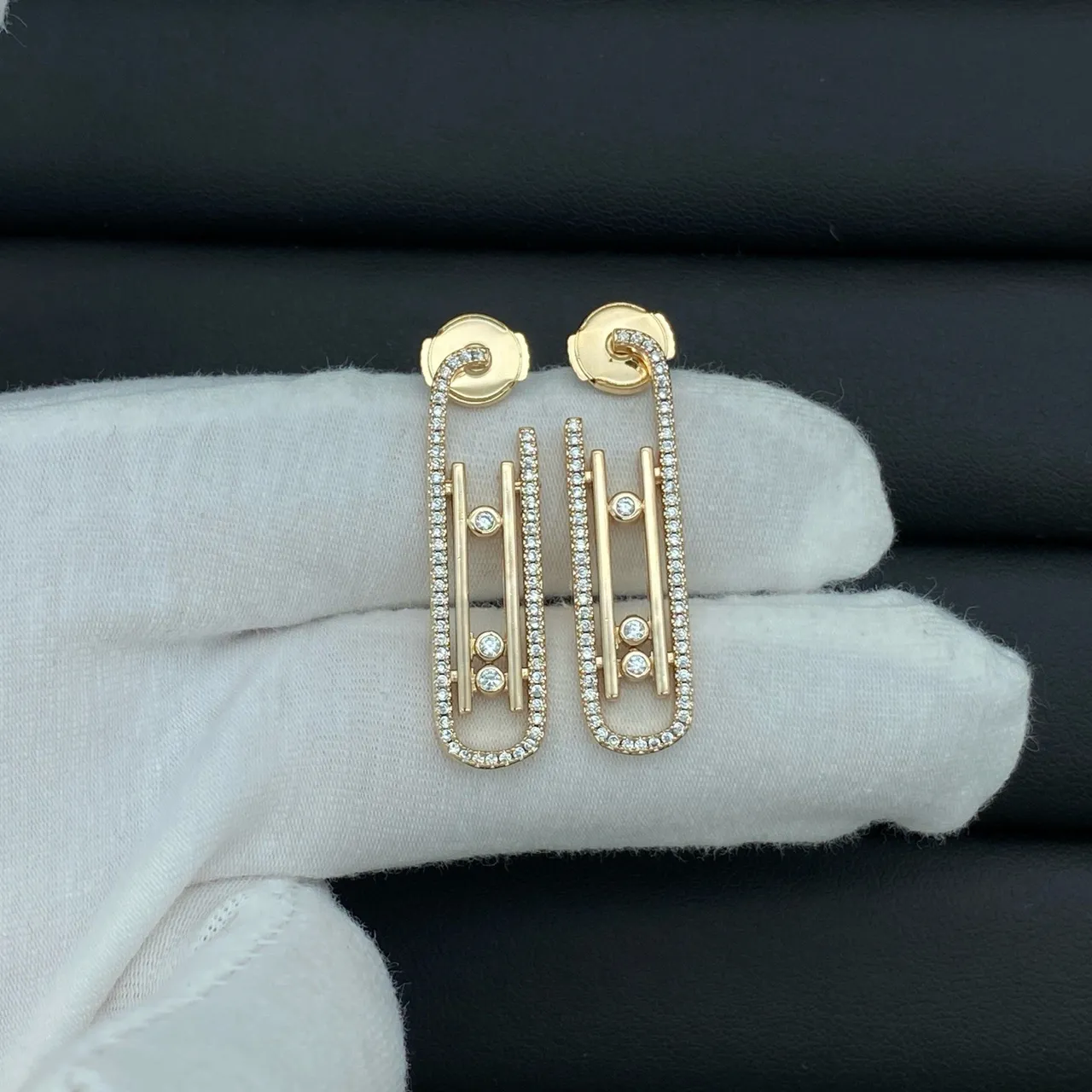 Messika Gold Silver Rectangular Frame Pavé Diamond Halo Earrings