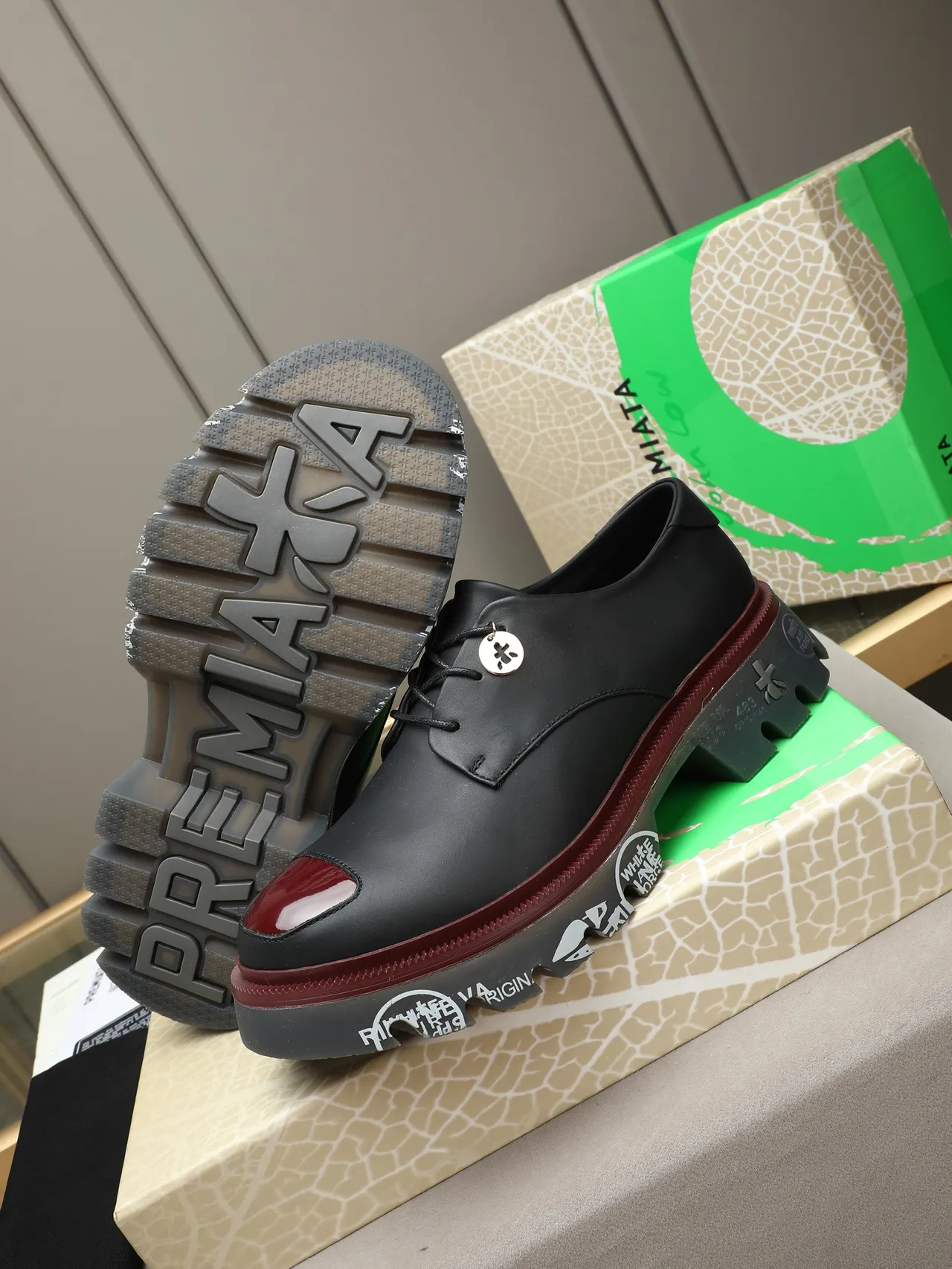 Off-White Black Burgundy Platform Sole Industrial Detailing Oxford Shoes