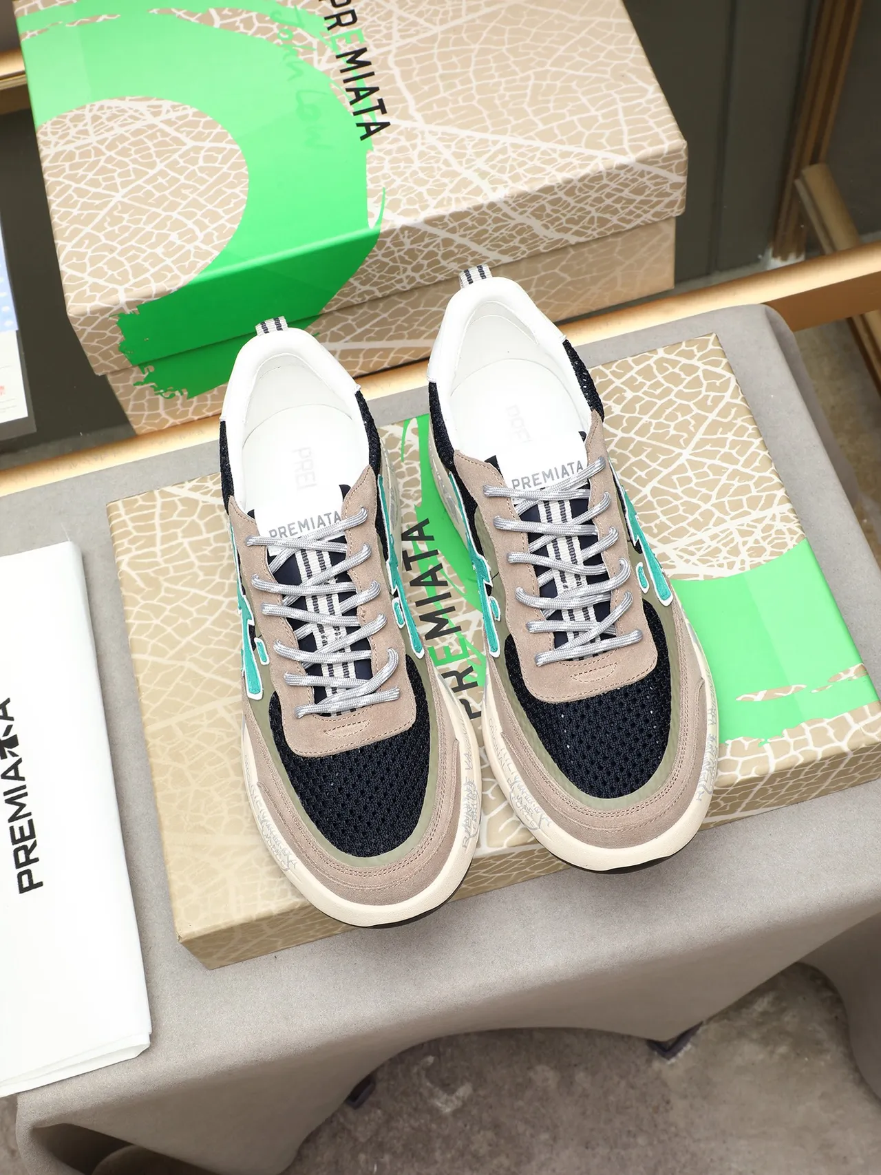 Premiata X-Logo Navy Beige Mint Green Lifestyle Sneaker