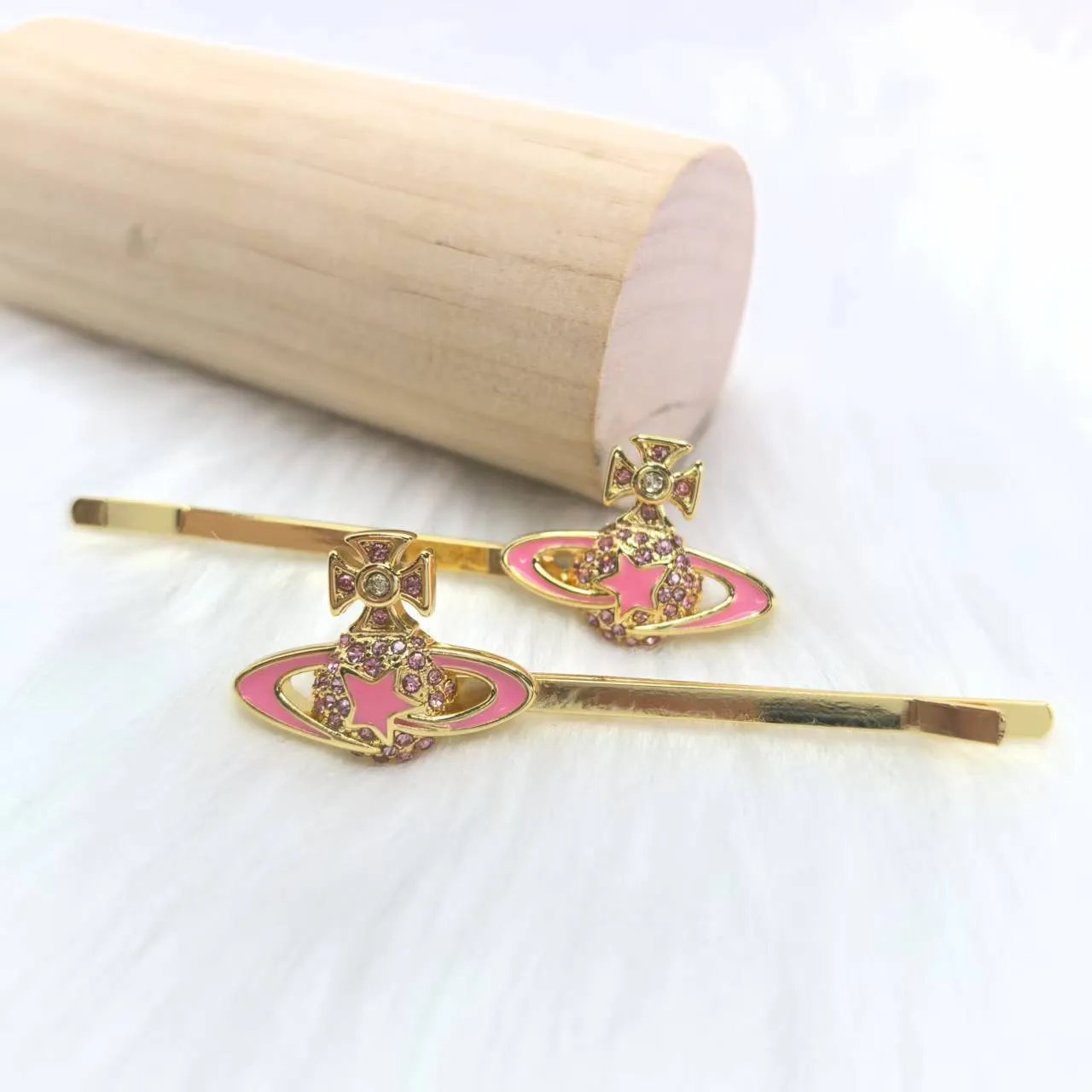 Vivienne Westwood Orb Gold Pink Logo Enamel Detailing Brooch
