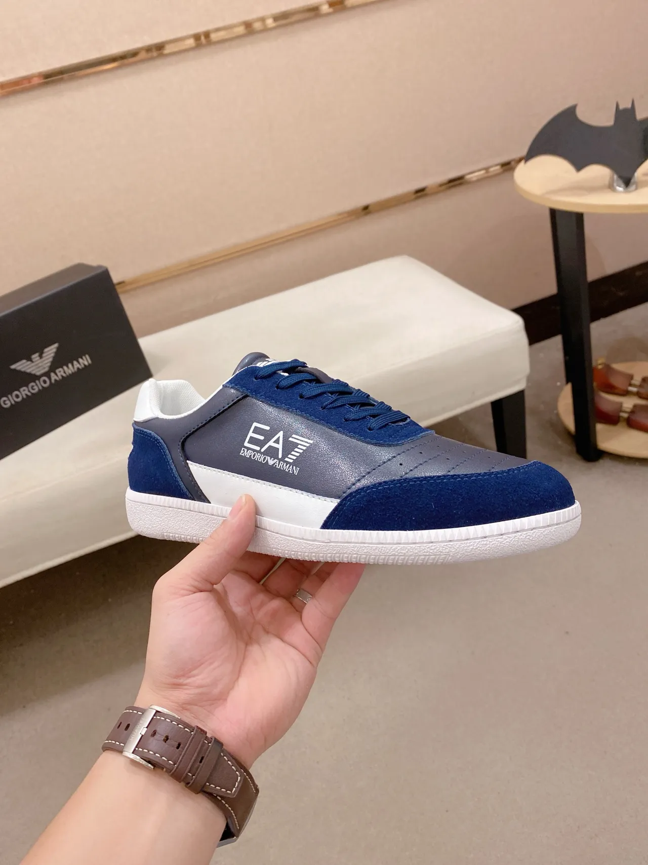 Emporio Armani EA7 Navy and Gray Suede Panel Lifestyle Sneaker