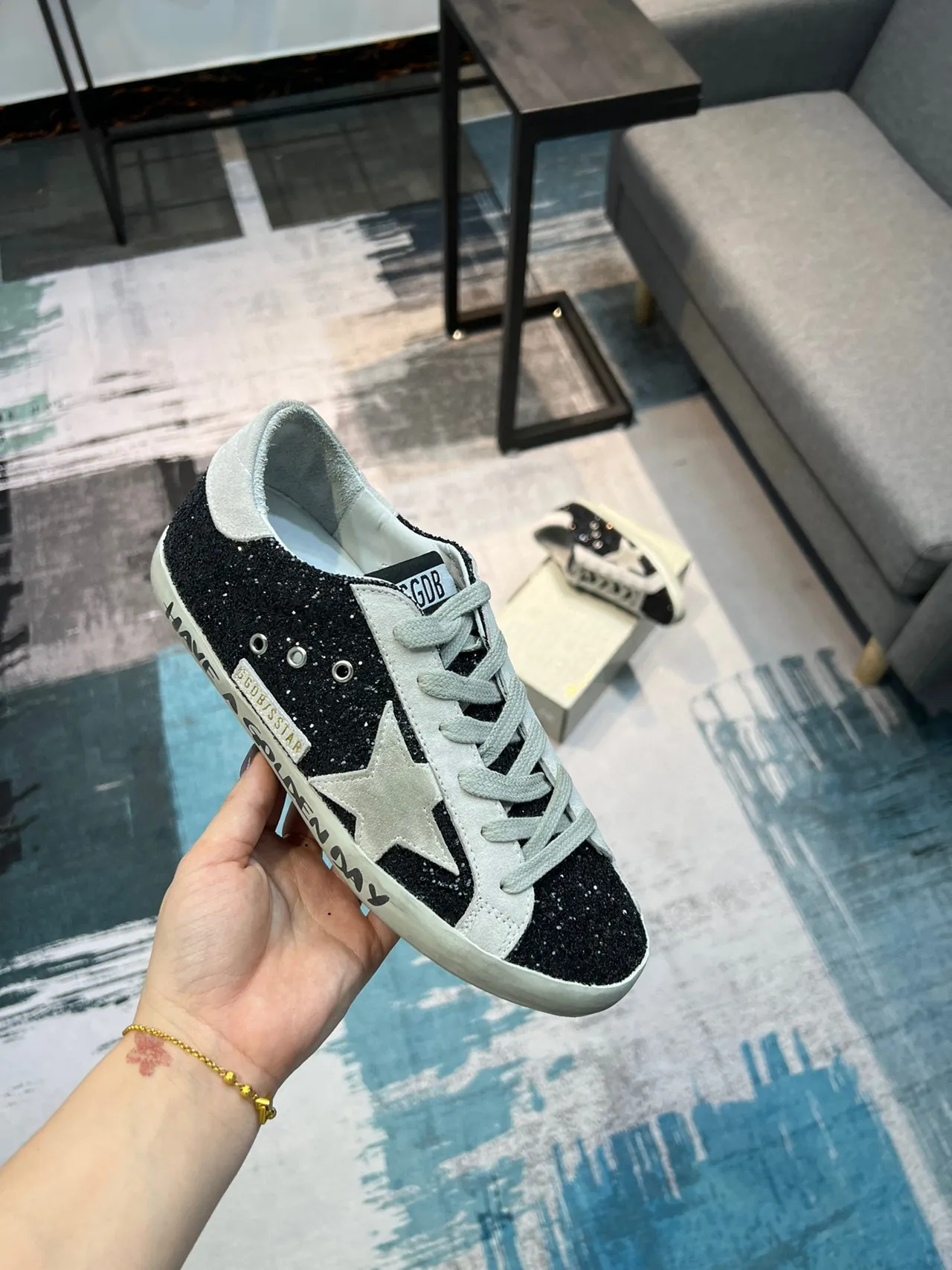 Golden Goose Superstar Black Glitter Star Lifestyle Sneakers