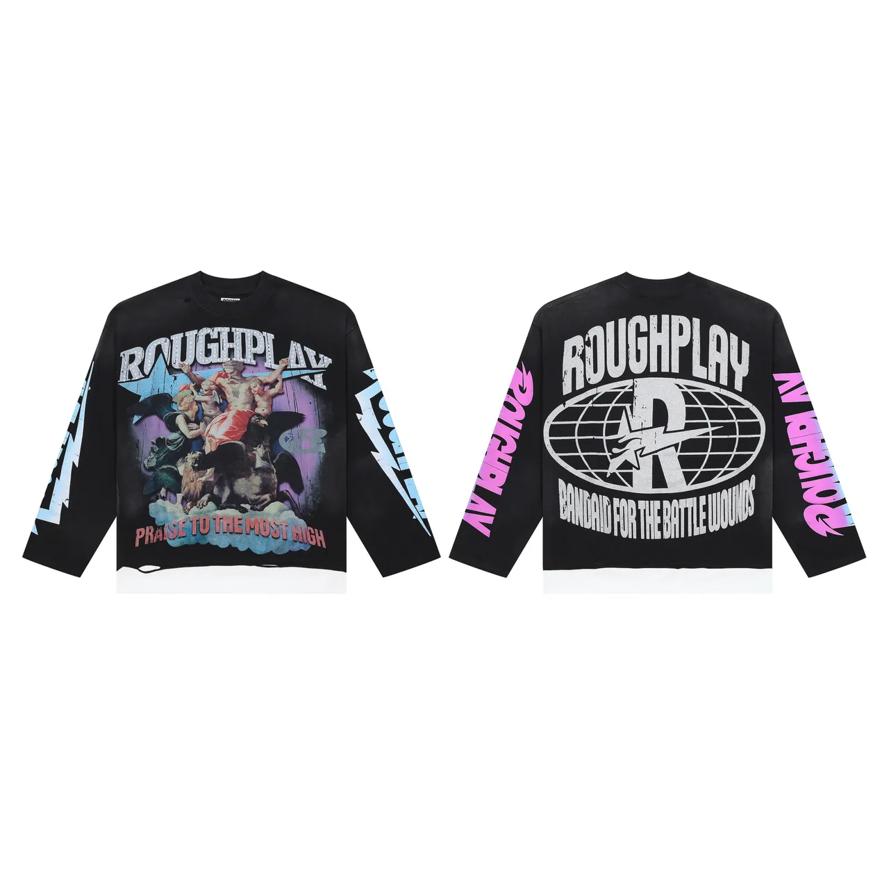 ROUGH Graphic-Print Cut-Hem Long-Sleeve Sweater