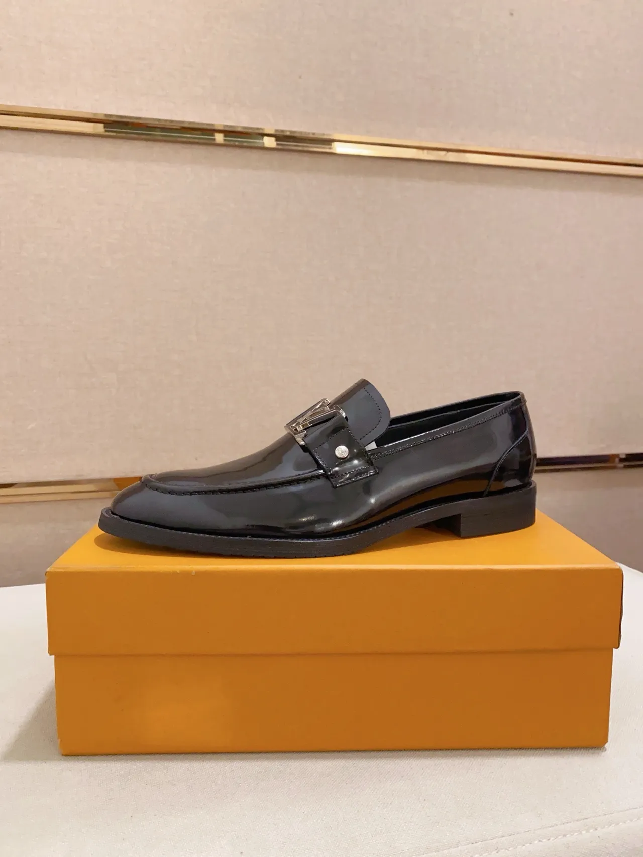 Black Glossy Patent Leather Buckle Strap Loafer