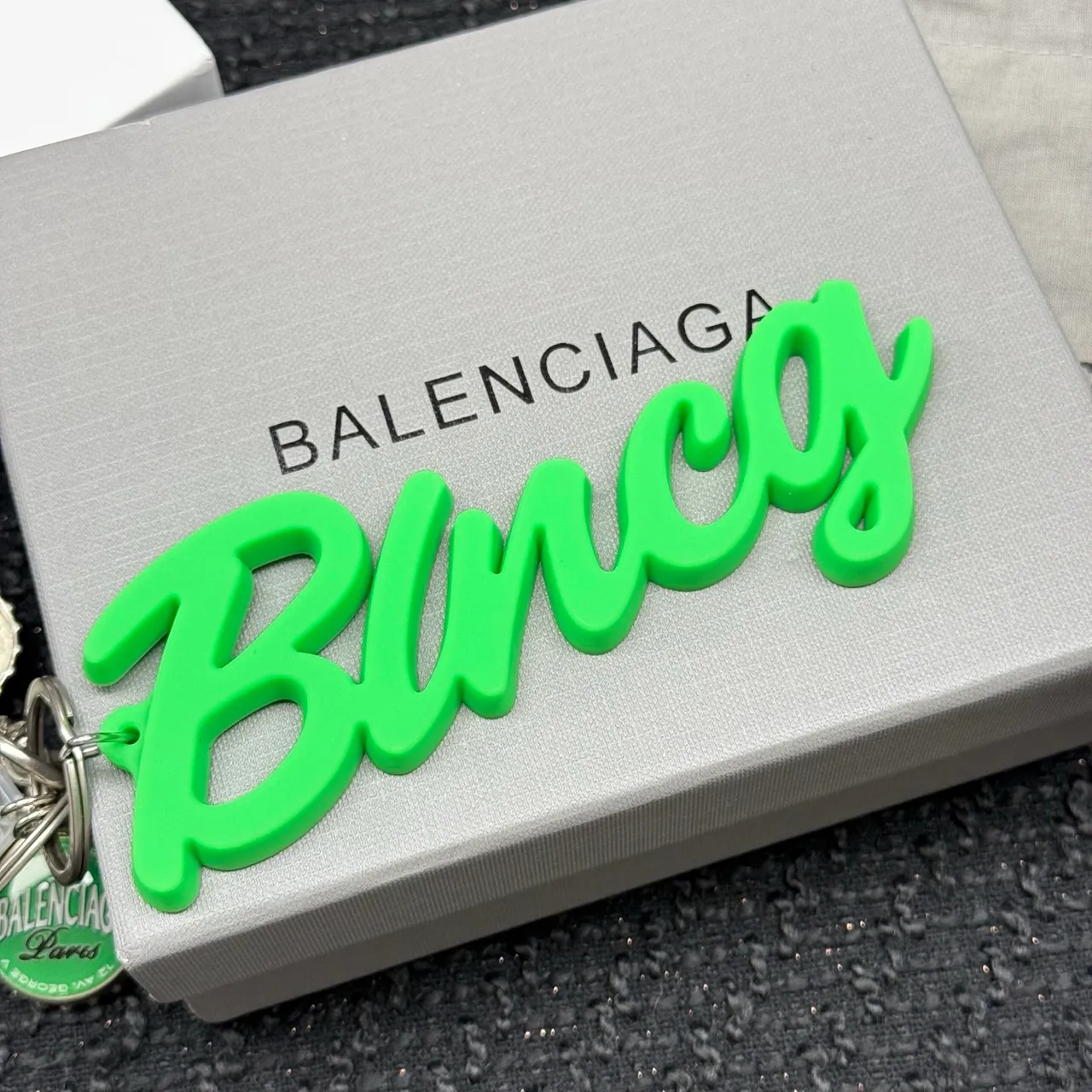Balenciaga Multi-Charm Keychain Green Silver Cursive Resin Pendant Bracelet