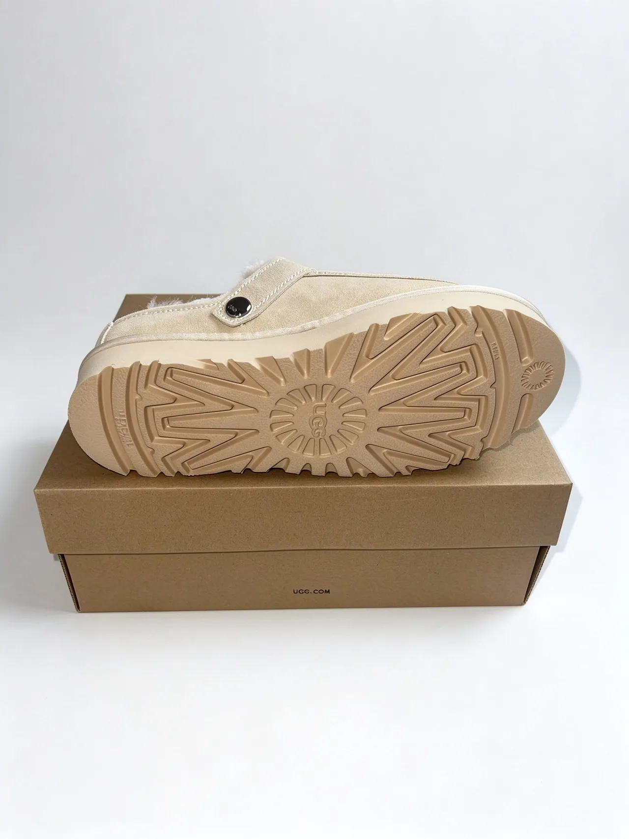 UGG Beige White Suede Upper Shearling-Lined Loafer