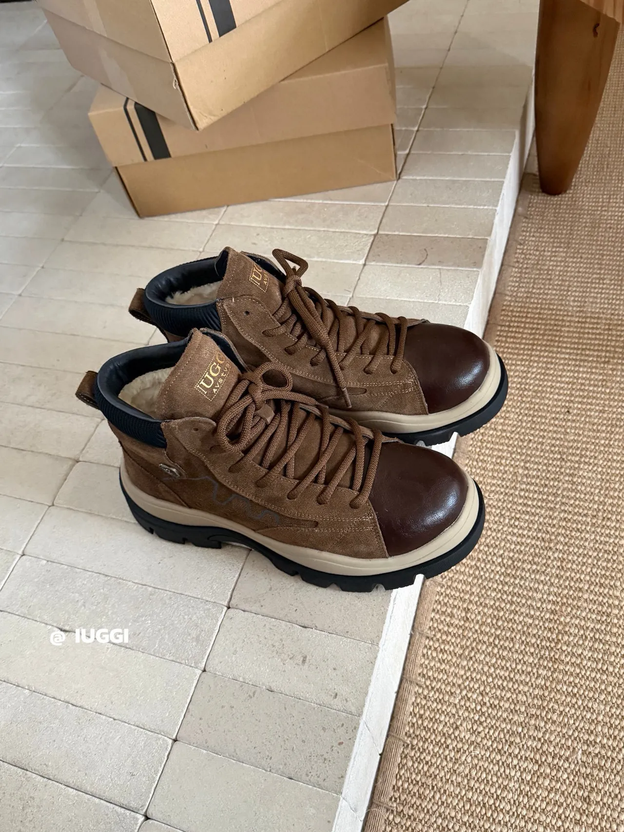 UGG Lace-Up Shearling-Lined Two-Tone Ankle Boots
