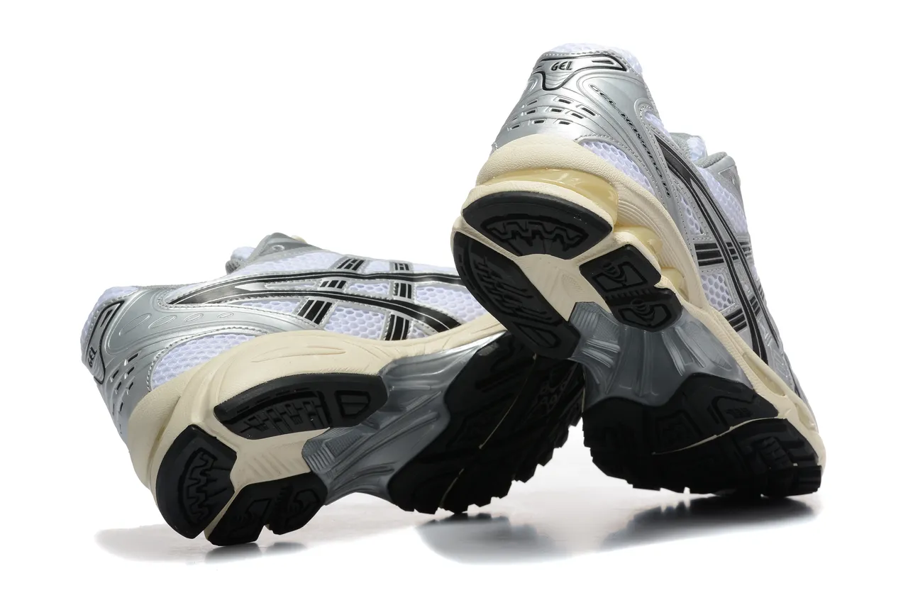 ASICS Gel-Kayano Silver Black Metallic Synthetic Overlays White Engineered Mesh Running Shoes