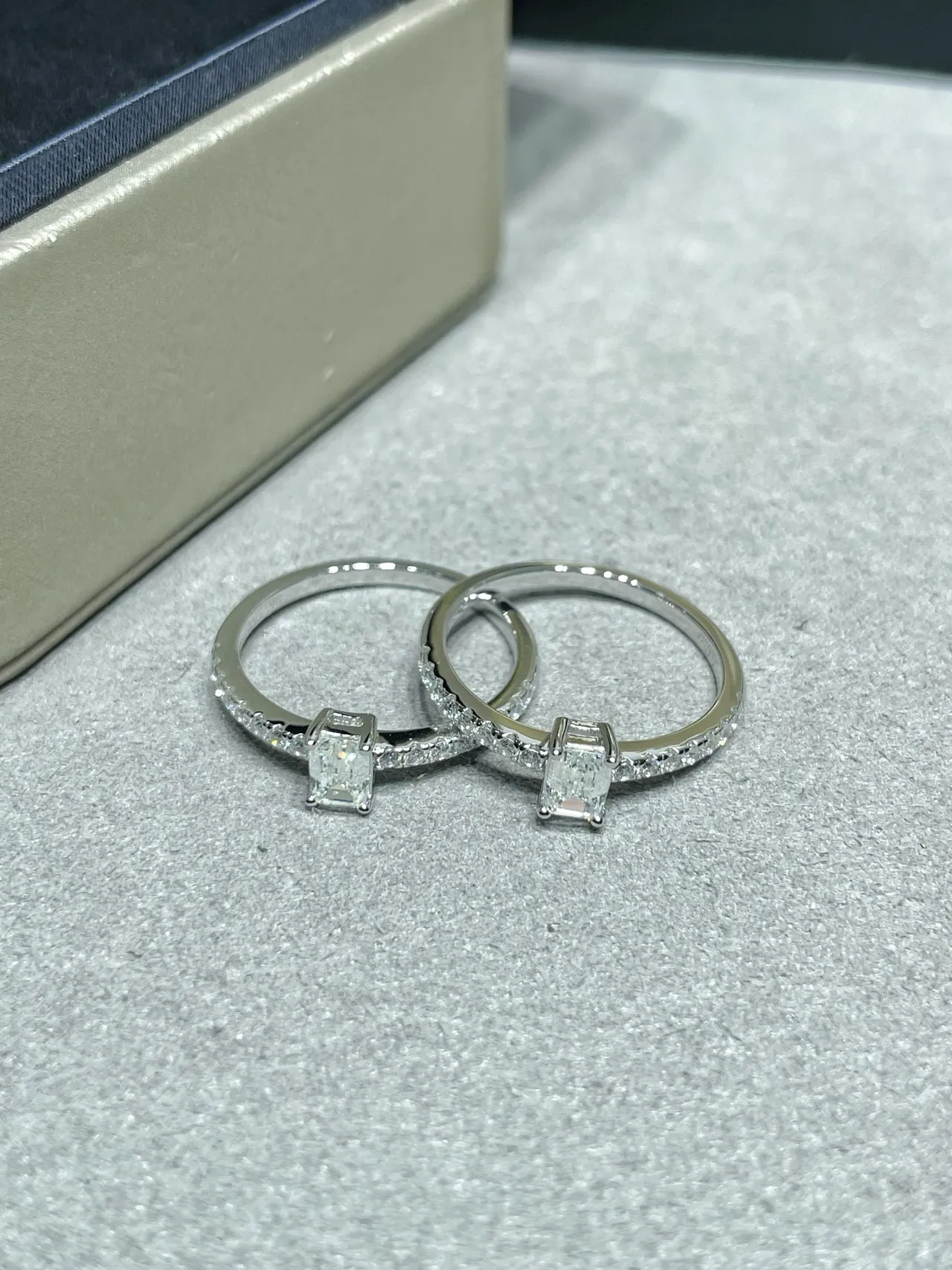 Silver-Tone Emerald-Cut Pavé Band Stackable Rings