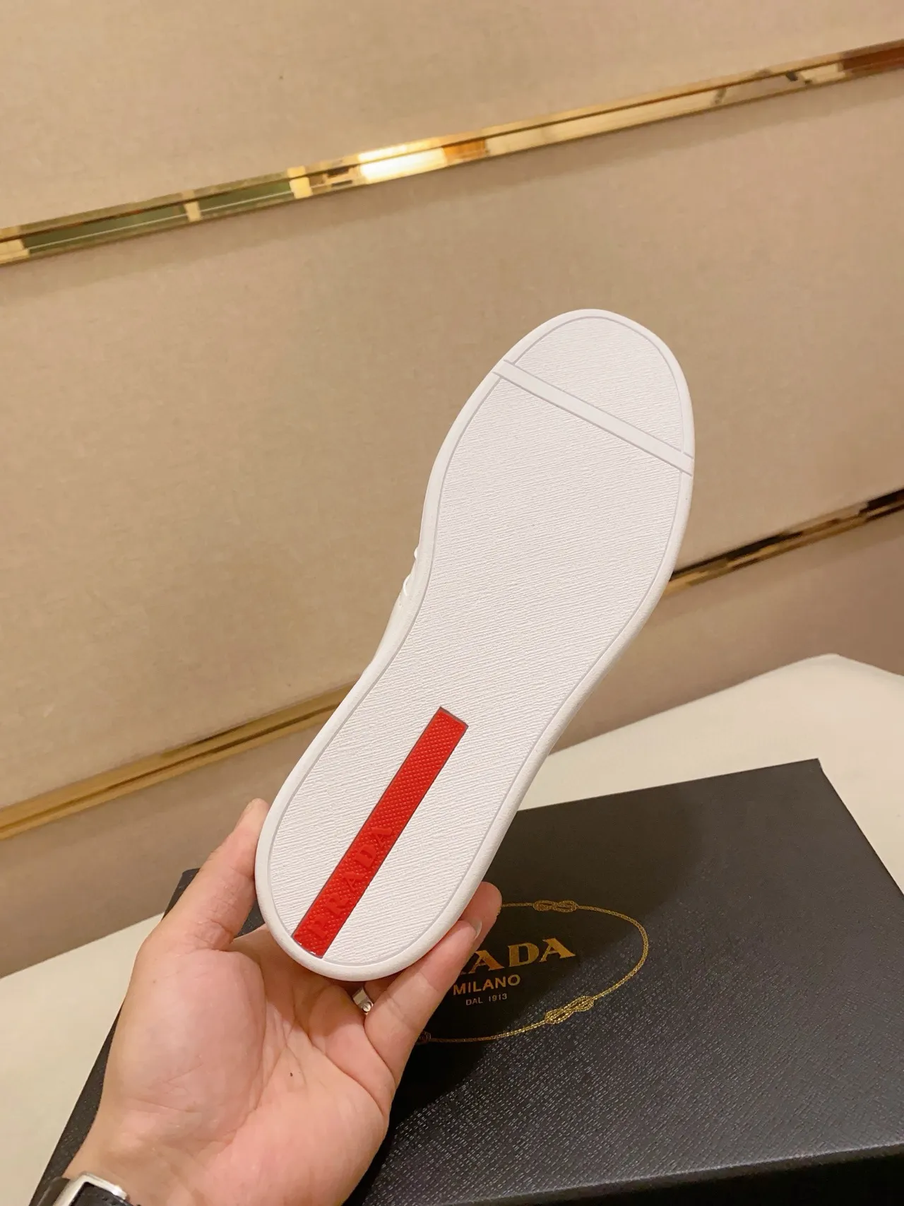 Prada White Red Low-Top Smooth Leather Lifestyle Sneakers