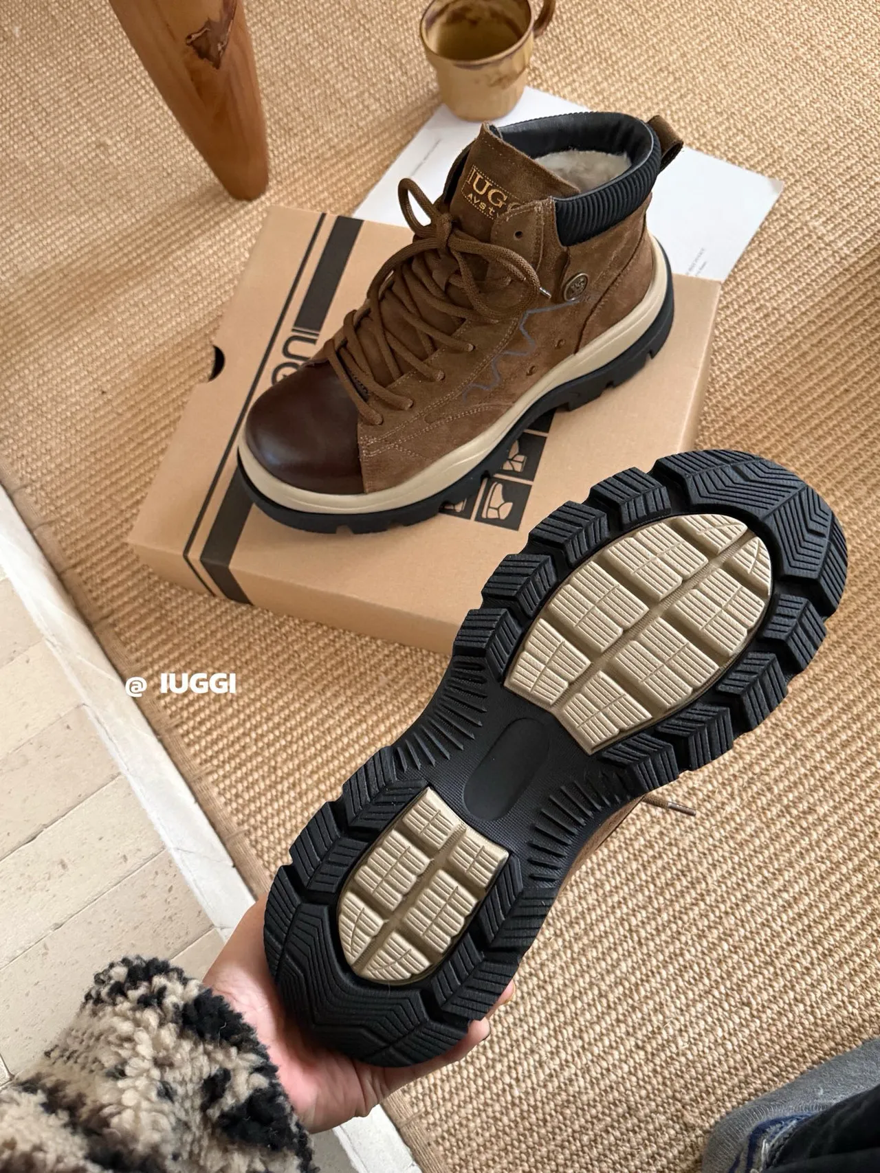UGG Lace-Up Shearling-Lined Two-Tone Ankle Boots