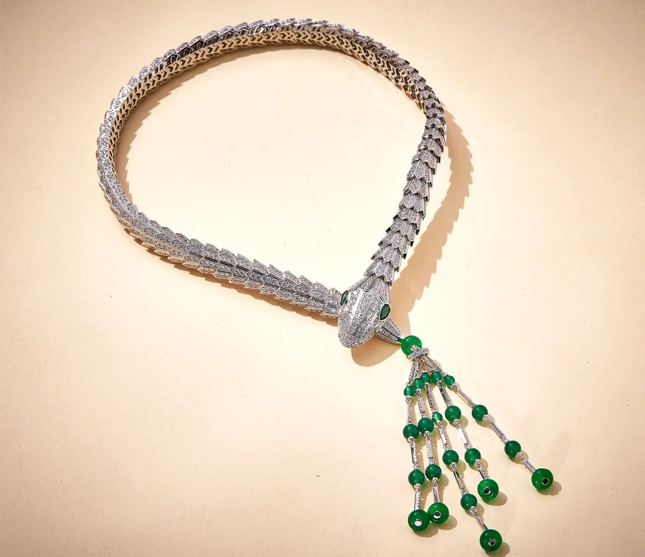 Bvlgari Serpenti Silver Multicolor Serpent Motif Pavé Diamond Setting Necklace