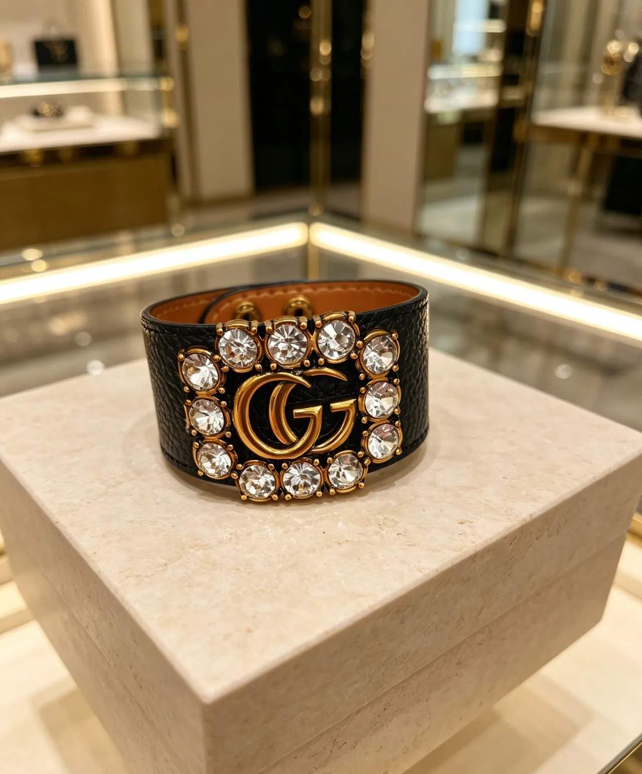 Gucci GG Marmont Crystal-Embellished Leather Belt