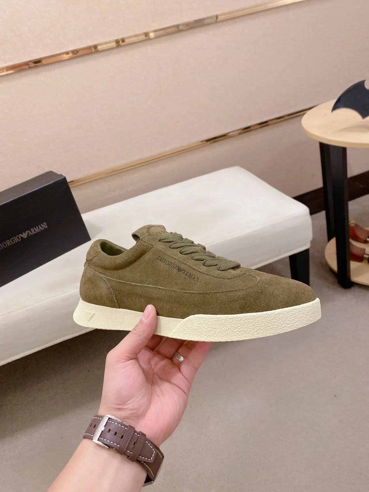Emporio Armani Olive Green Suede Lifestyle Sneaker
