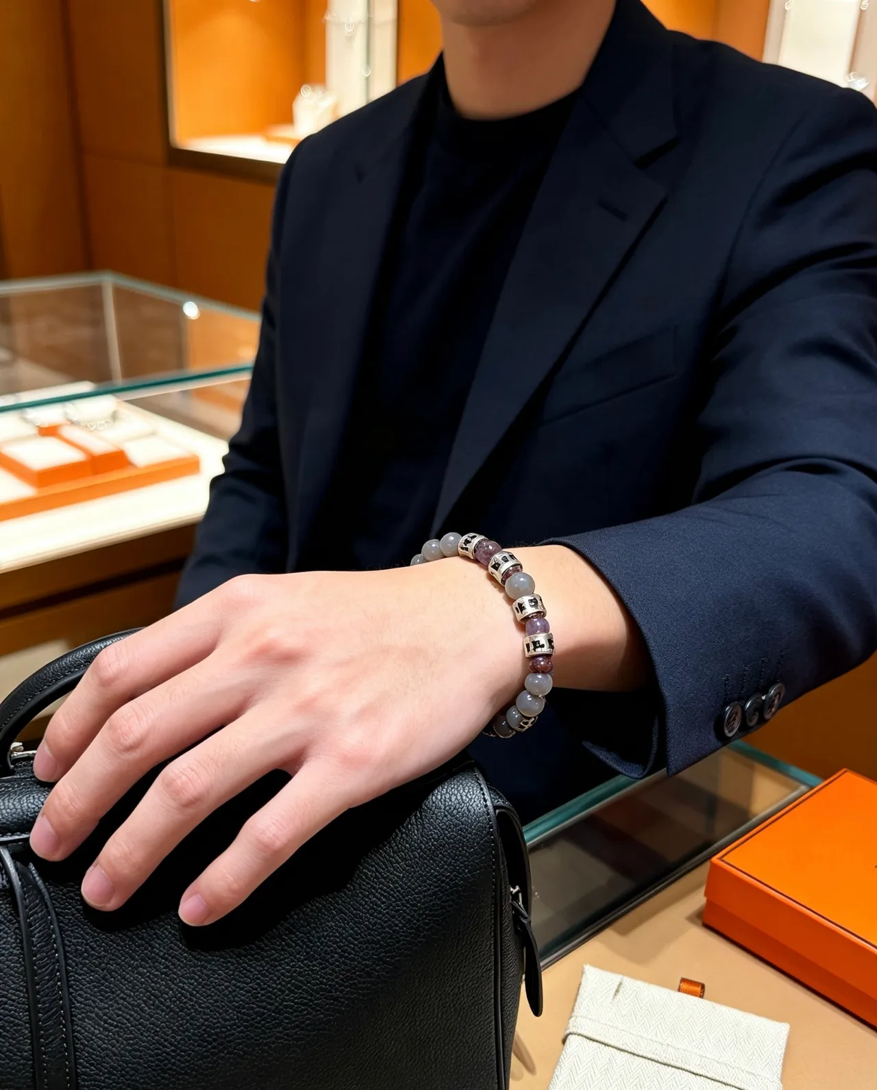 Hermès H-Spacer Gray Purple Beaded Bracelet