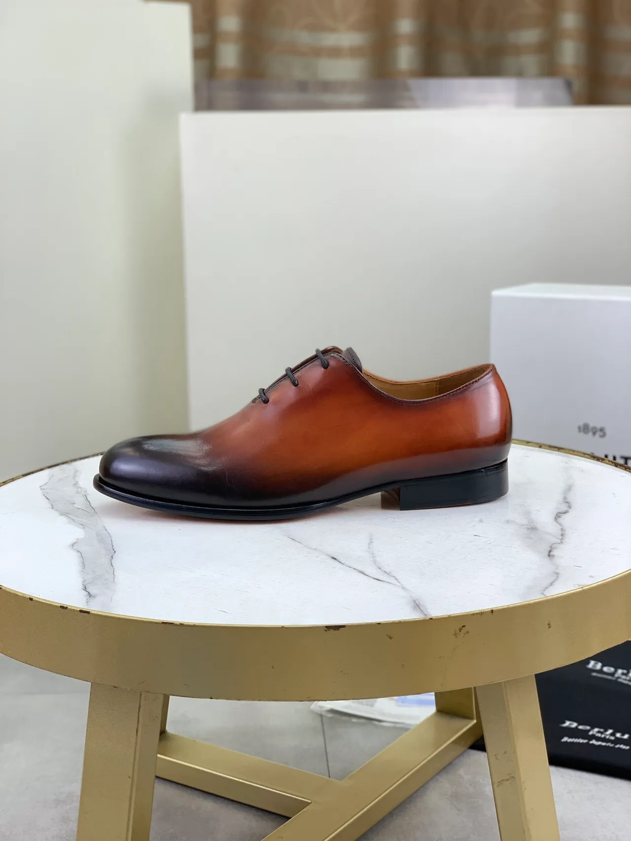 Berluti Brown Black Hand-Engraved Script Two-Tone Patina Leather Oxford Shoes