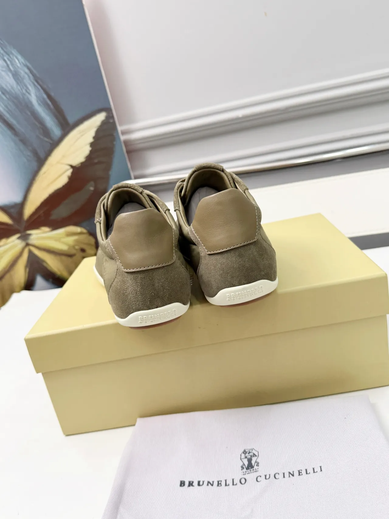 Brunello Cucinelli Olive Green Suede and Textile Lifestyle Sneakers