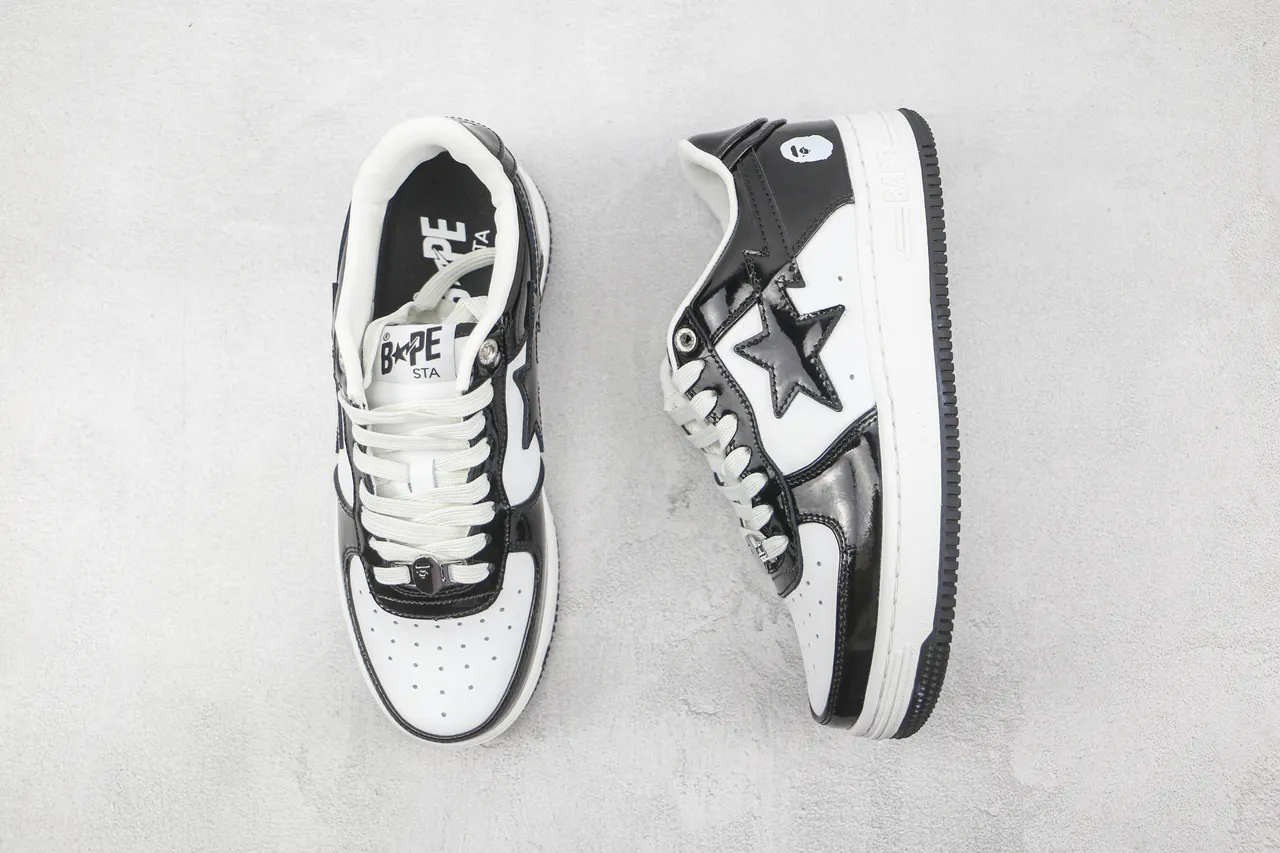 A Bathing Ape BAPE STA Black and White Patent Leather Lifestyle Sneakers