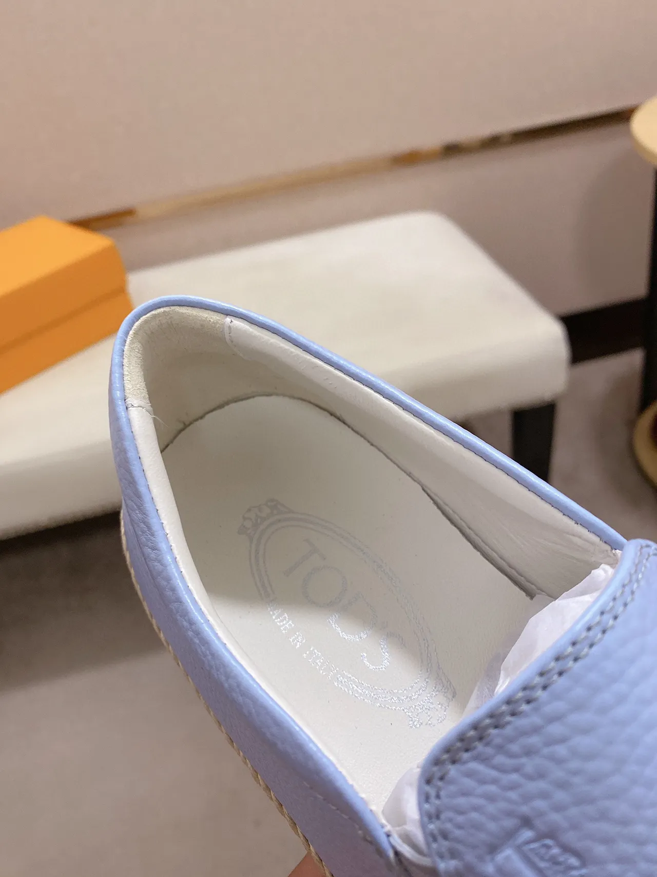Light Blue Pebbled Leather Slip-On Boat Shoe