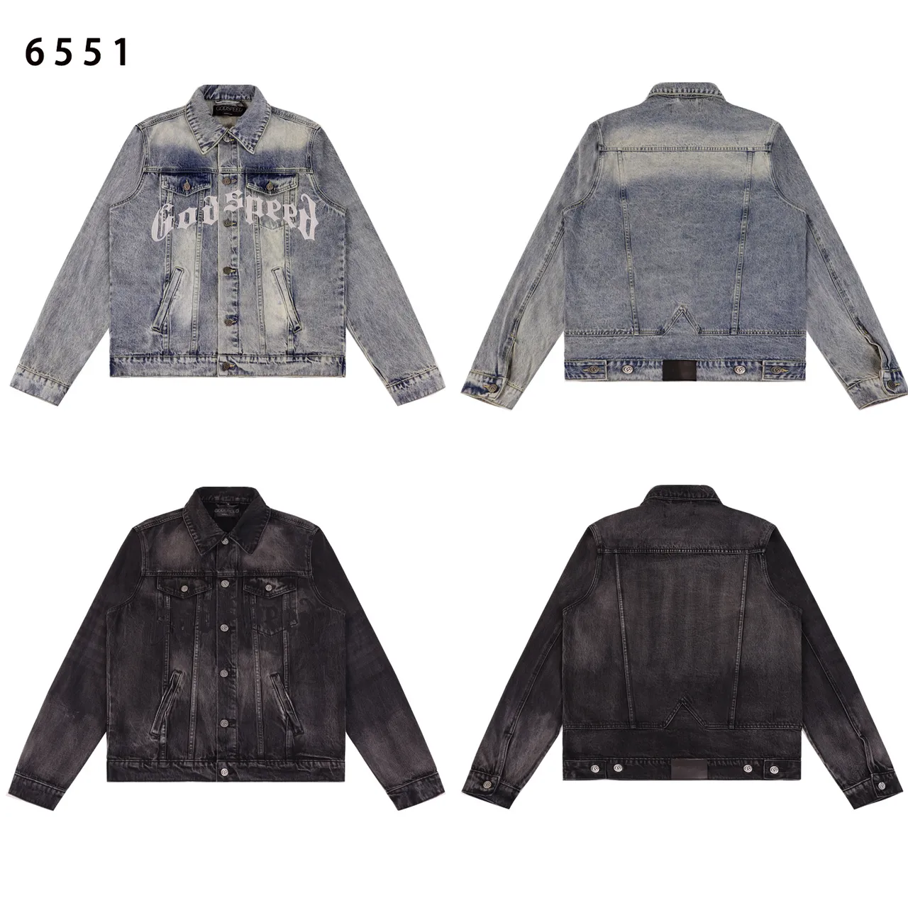 Godspeed Embroidered Logo Distressed Denim Jacket