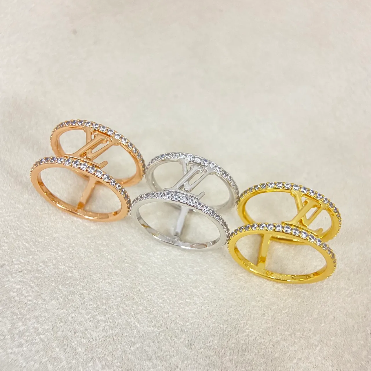 Louis Vuitton Gold Silver Double-Band Pavé Crystal Ring