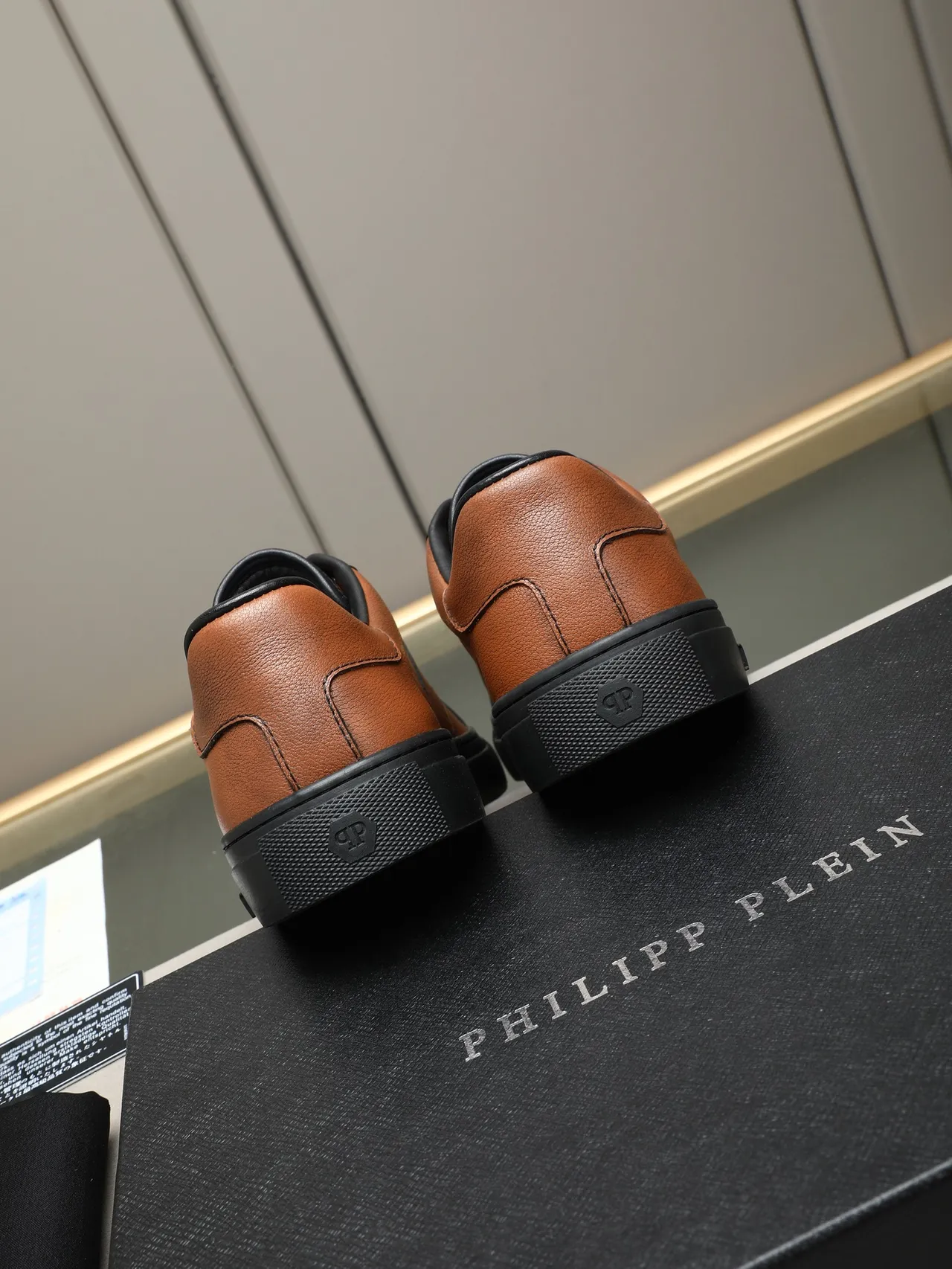 Philipp Plein Brown Leather Low-Top Sneaker