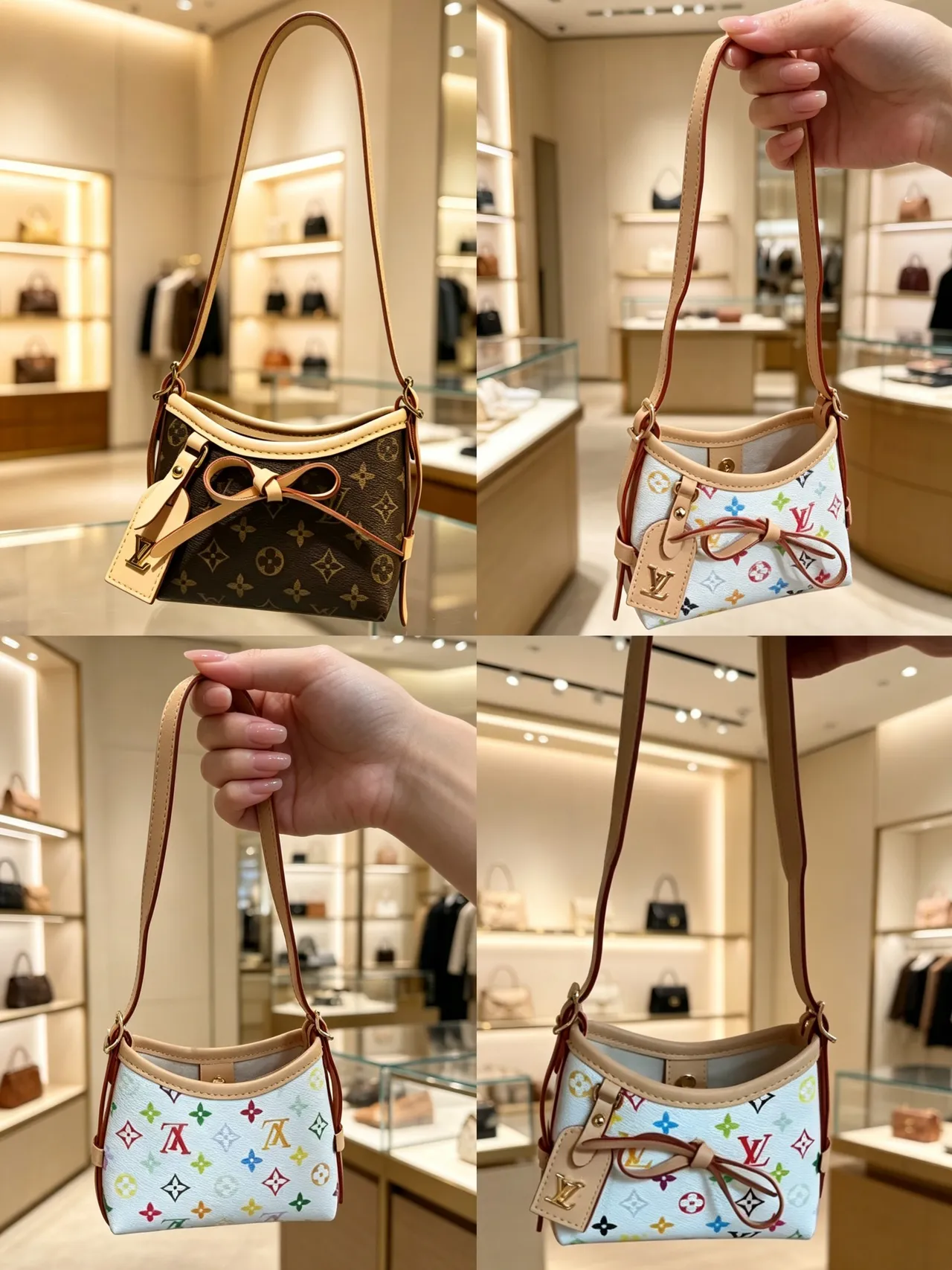 Louis Vuitton Multicolor Beige Structured Mini Shoulder Curved Top Edge Underarm Bag