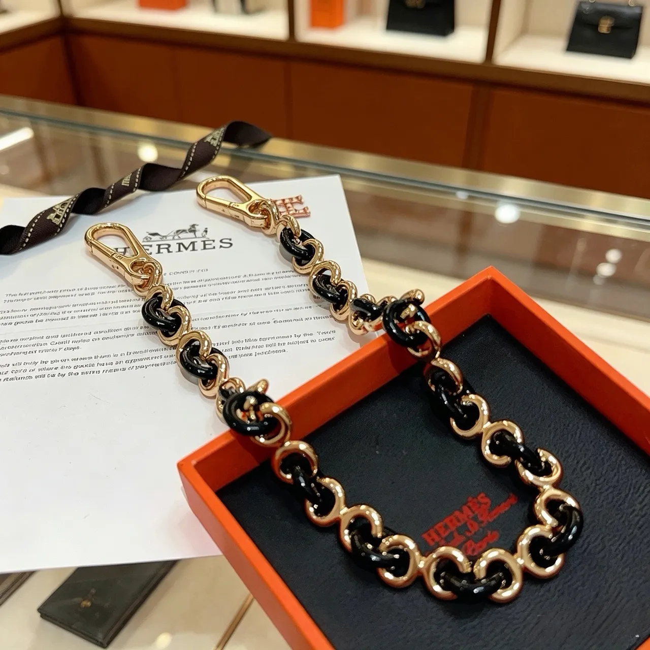 Hermès Black Gold Link Pavé-Crystal H Charm Chain Bag