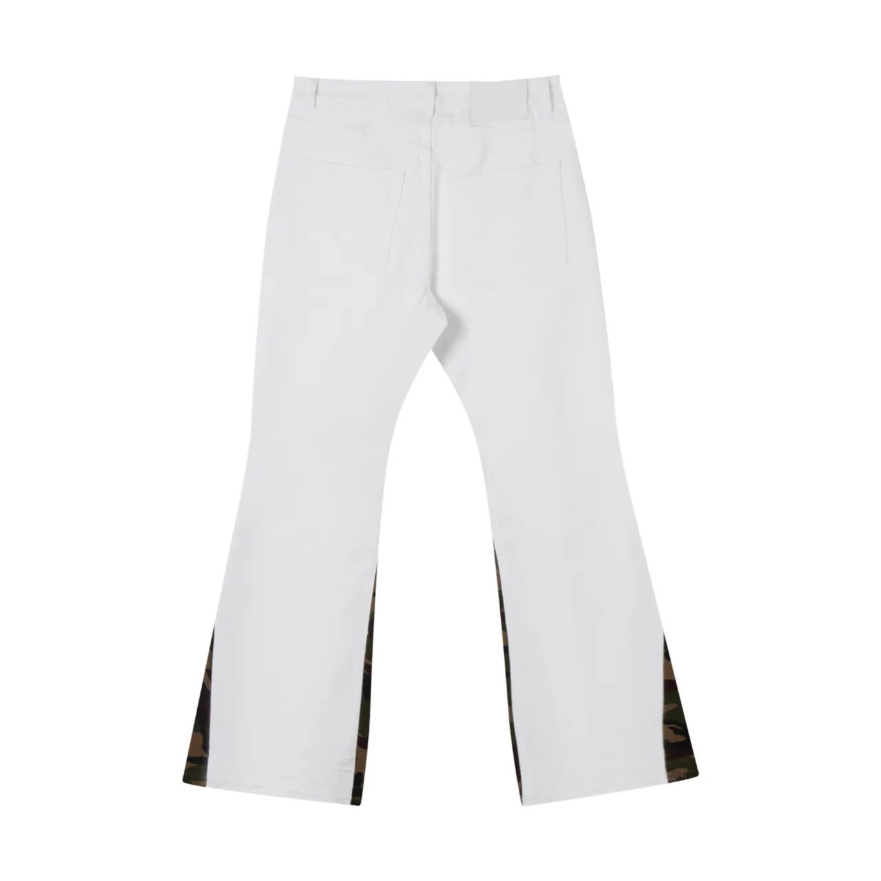 White Army Green Flared Leg Camouflage Side Panels Pants