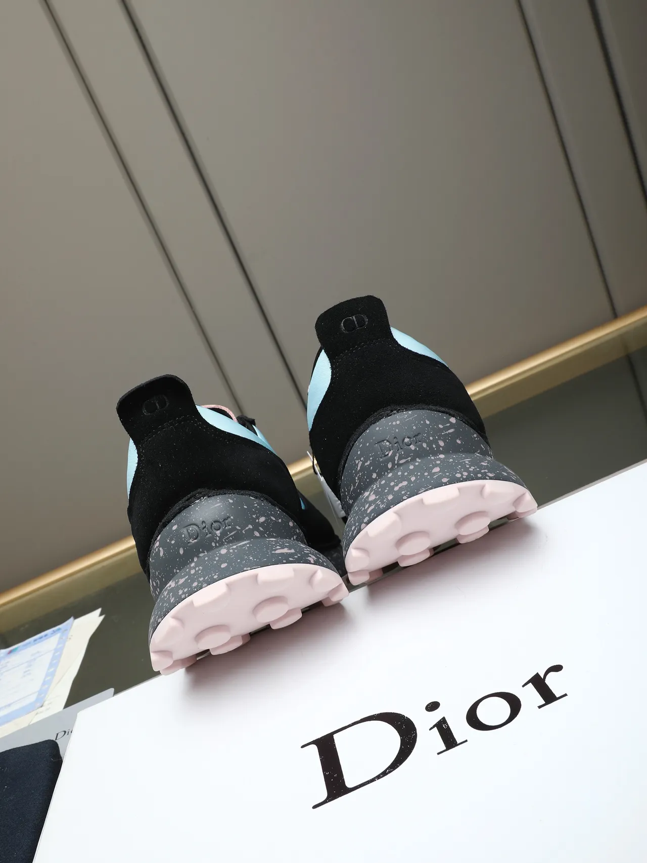 Dior B27 Black and Light Blue Speckled Chunky Sneakers