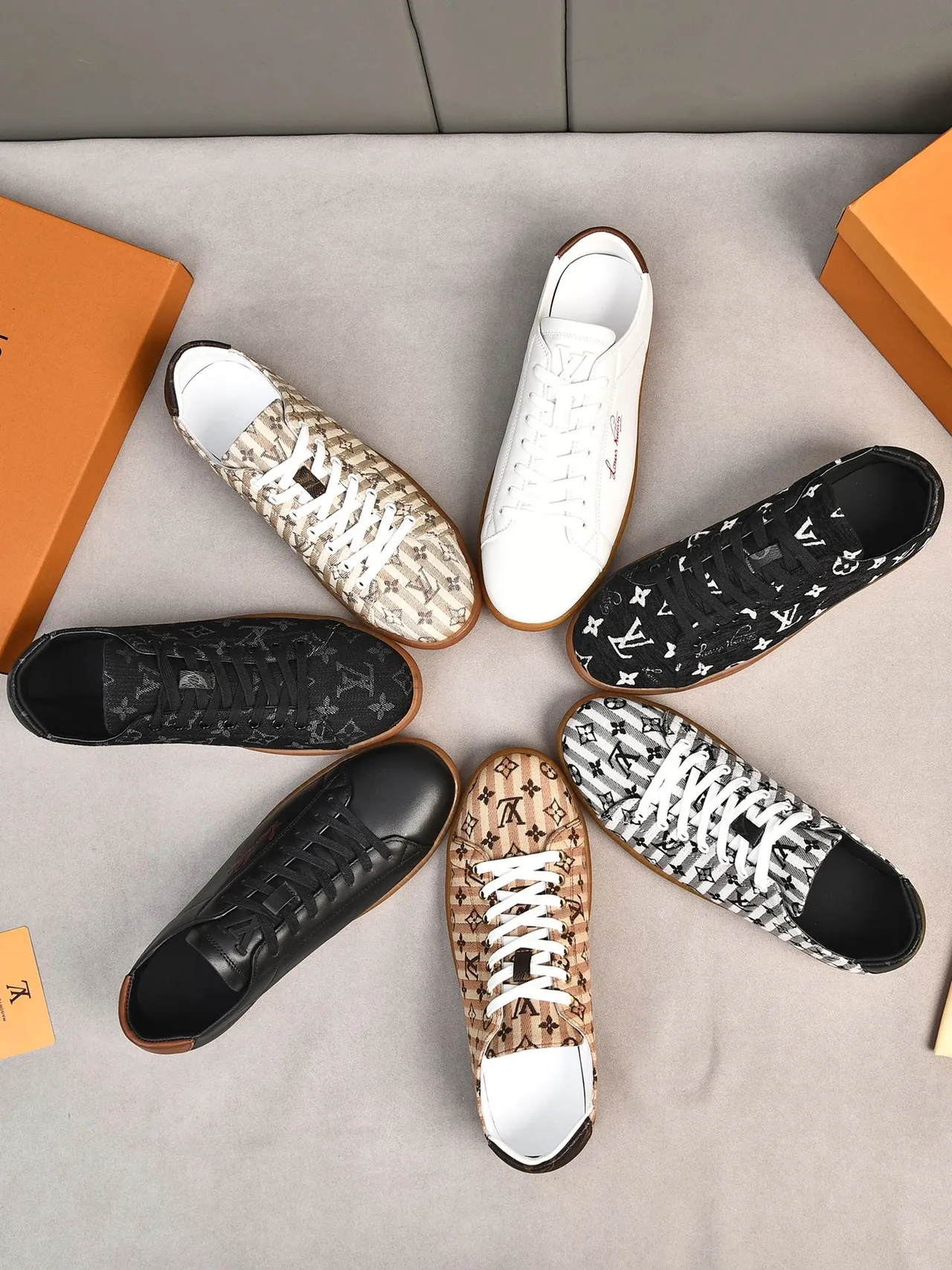 Louis Vuitton Black Brown Leather Upper Gum Rubber Sole Lifestyle Sneakers