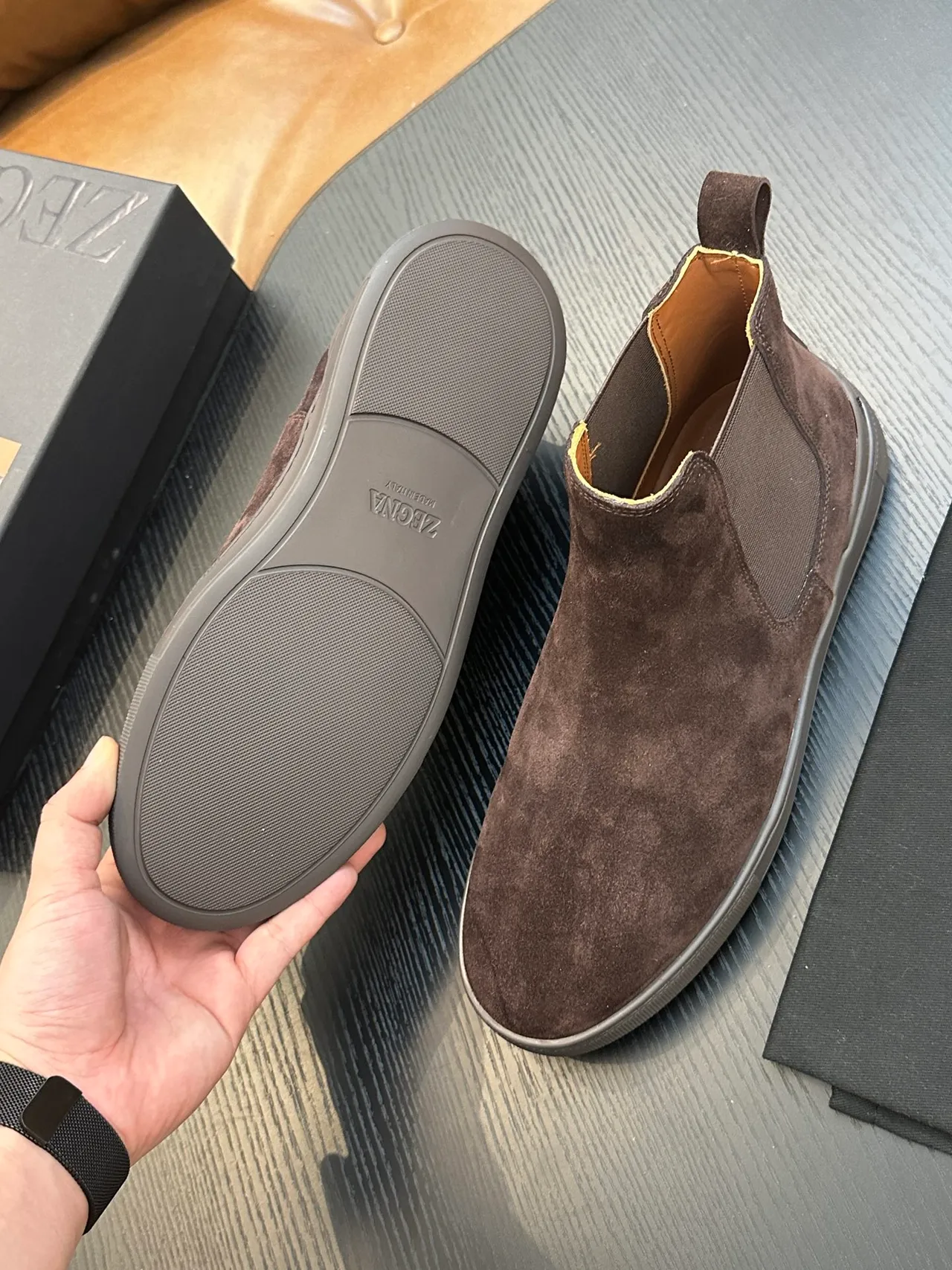 Zegna Brown Suede Chelsea Boots