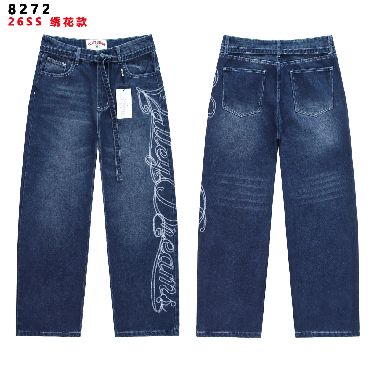 Embroidered Bleach-Washed Straight-Leg Jeans